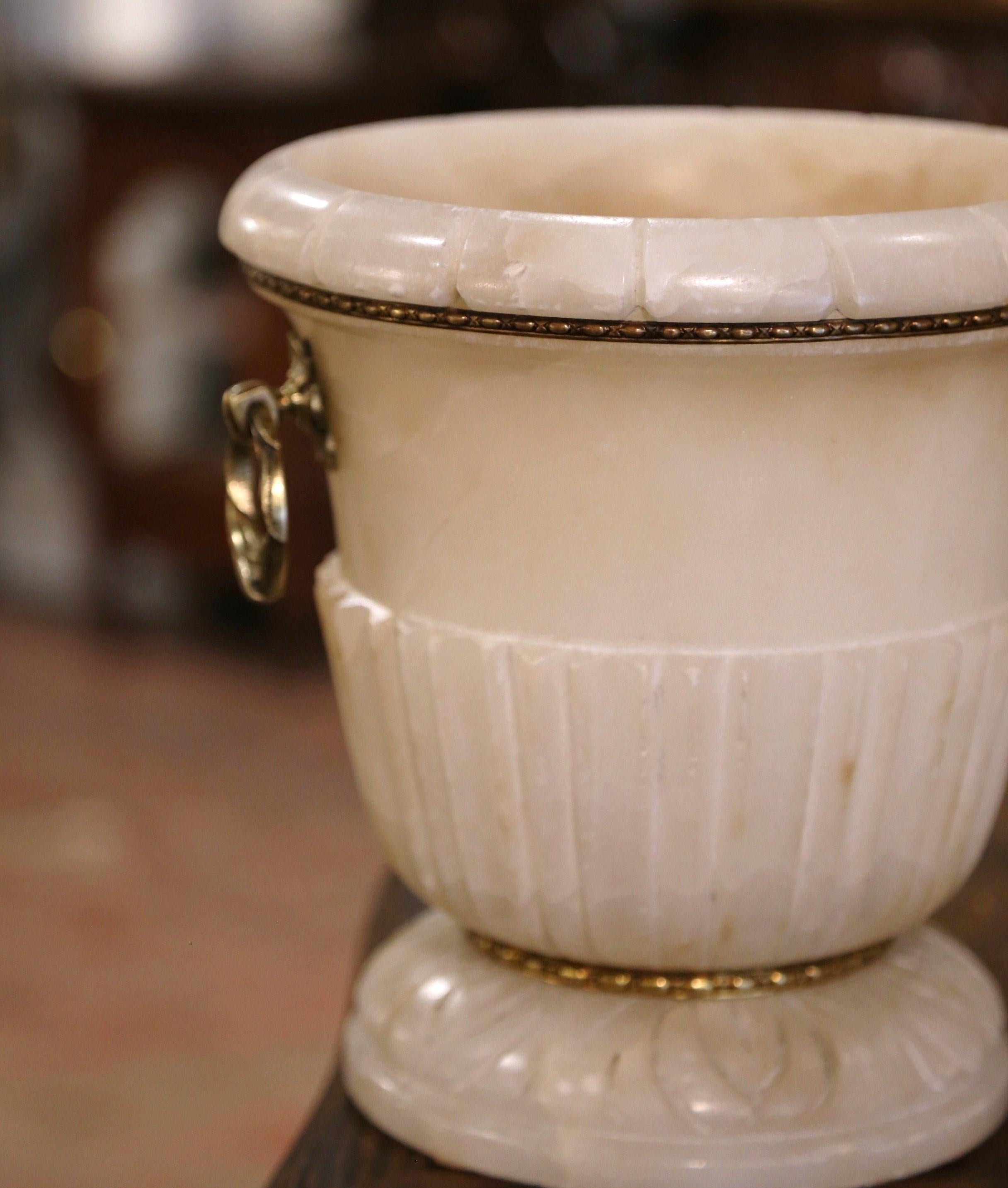 Louis XIV Mid-Century French Alabaster and Brass Champagne or Wine Cooler Bucket