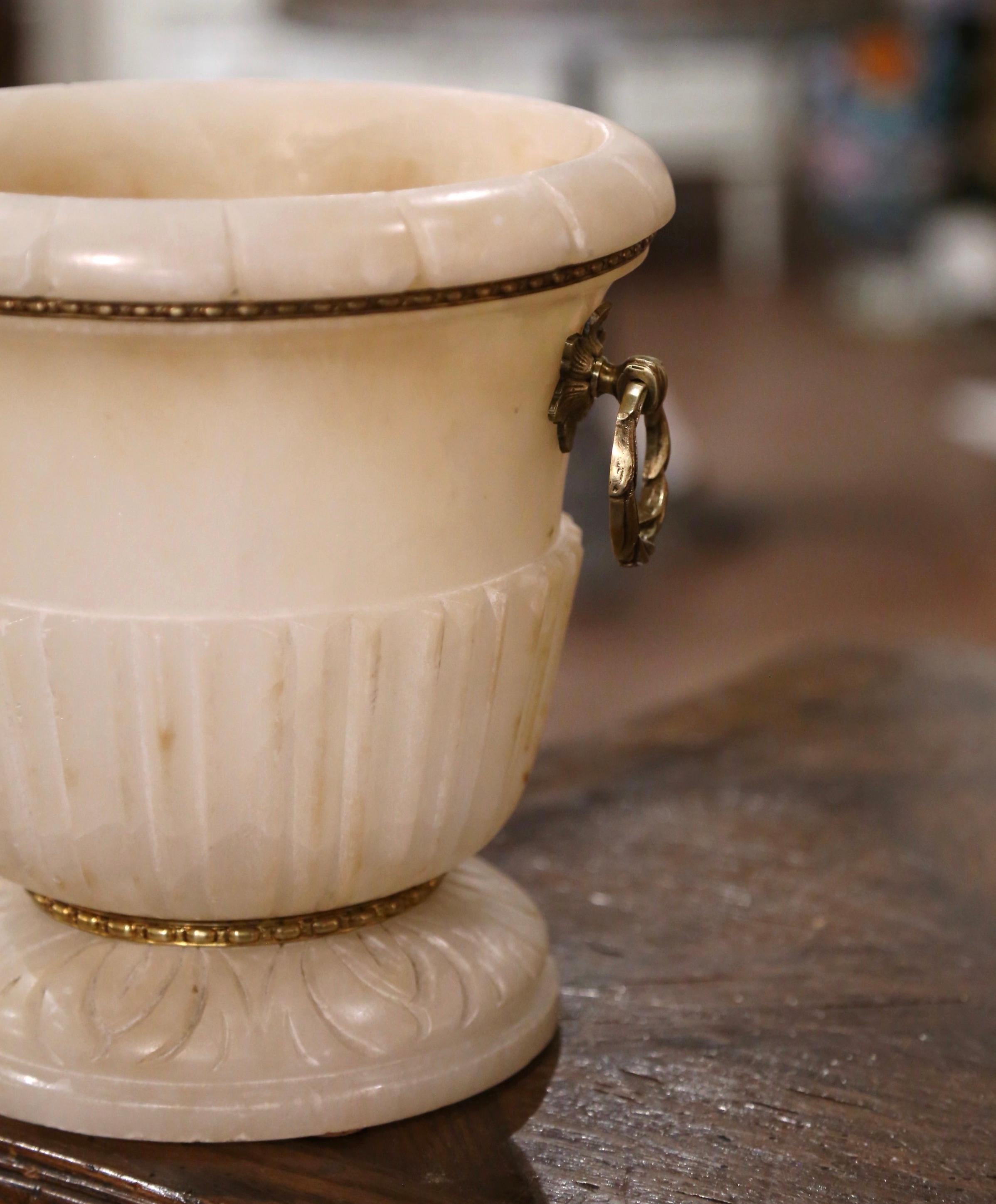 Hand-Crafted Mid-Century French Alabaster and Brass Champagne or Wine Cooler Bucket