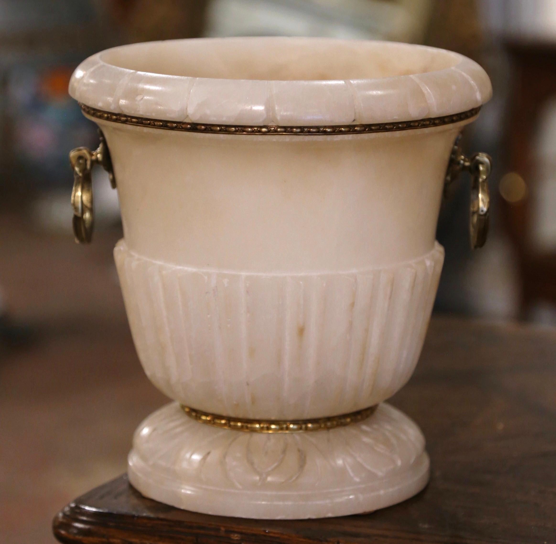 Mid-Century French Alabaster and Brass Champagne or Wine Cooler Bucket In Excellent Condition In Dallas, TX