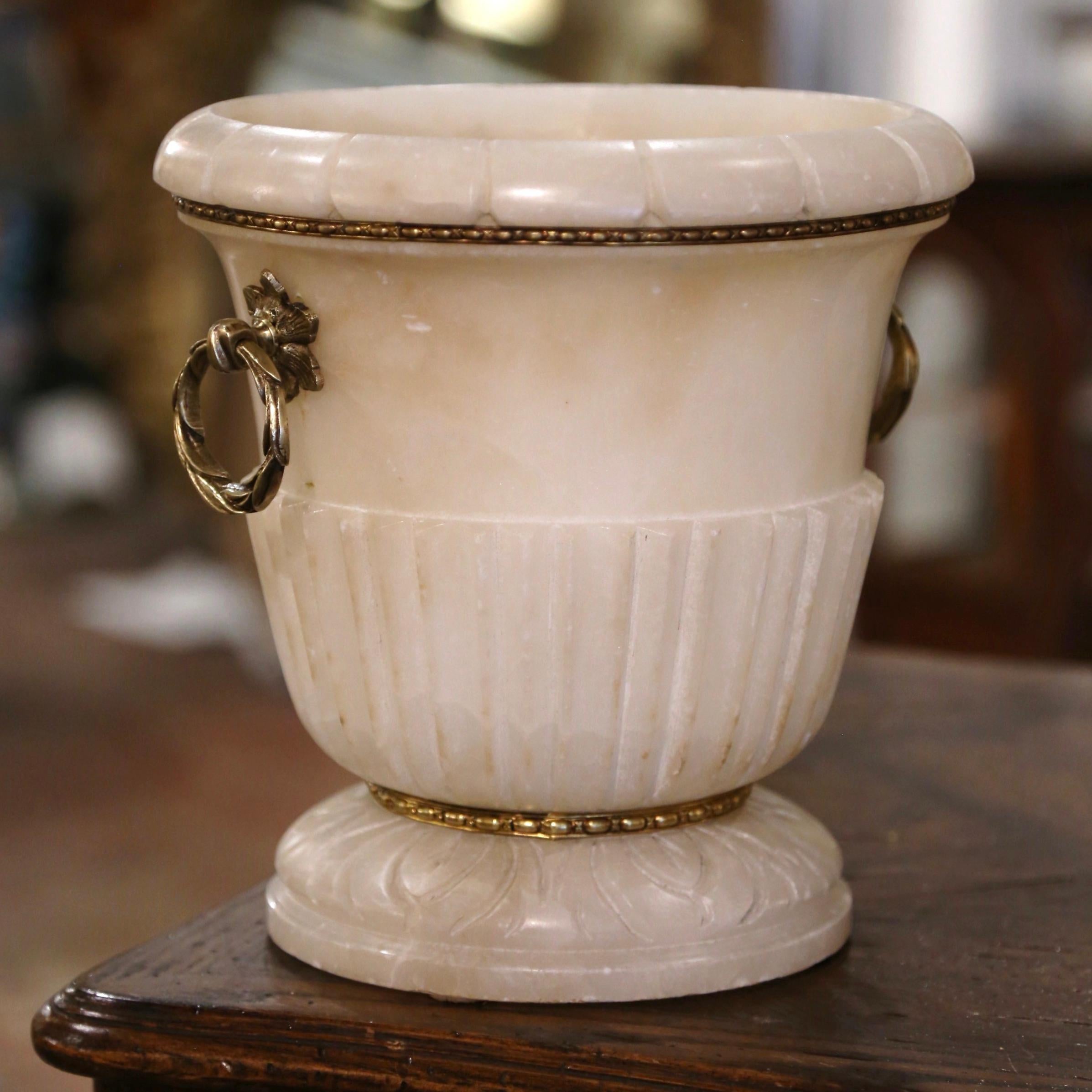 20th Century Mid-Century French Alabaster and Brass Champagne or Wine Cooler Bucket