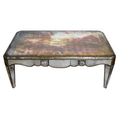 Mid Century French Antiques Mirrored Verre Eglomisé Coffee Table , C.1940s