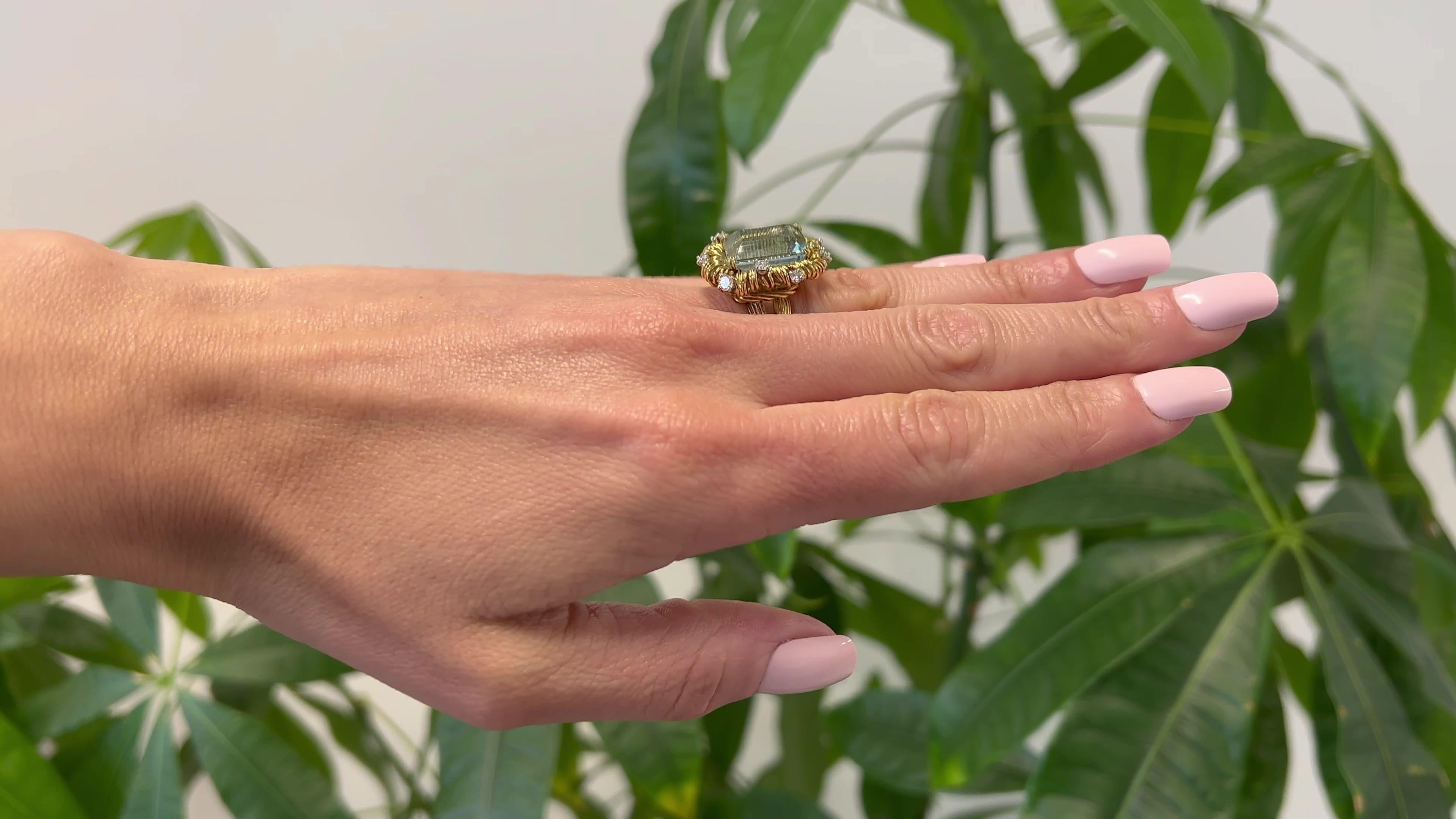 Midcentury French Aquamarine Diamond 18k Yellow Gold Cocktail Ring In Good Condition In Beverly Hills, CA