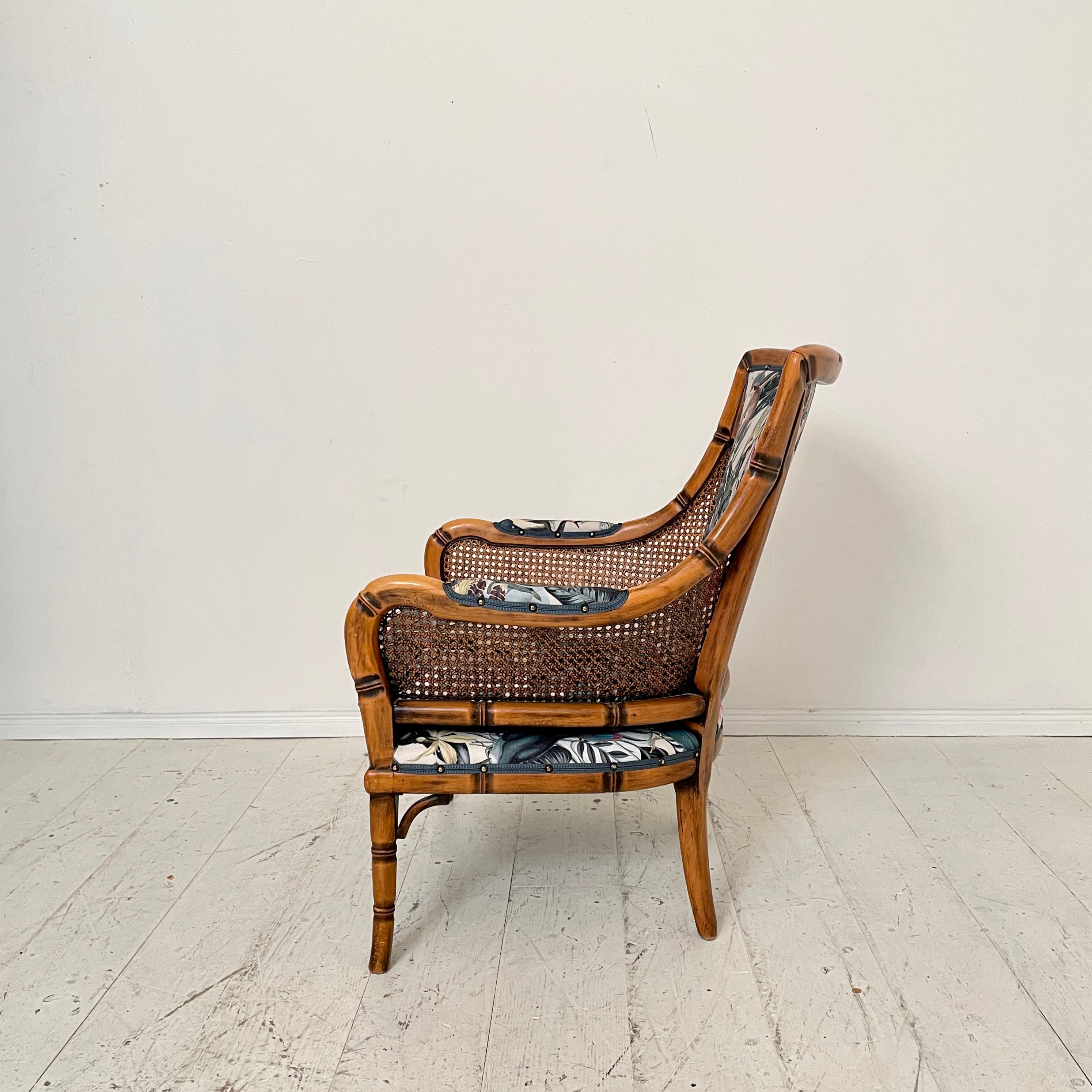 Mid-Century French Armchair in Bamboo Style with Animal Print Fabric, 1970 For Sale 4