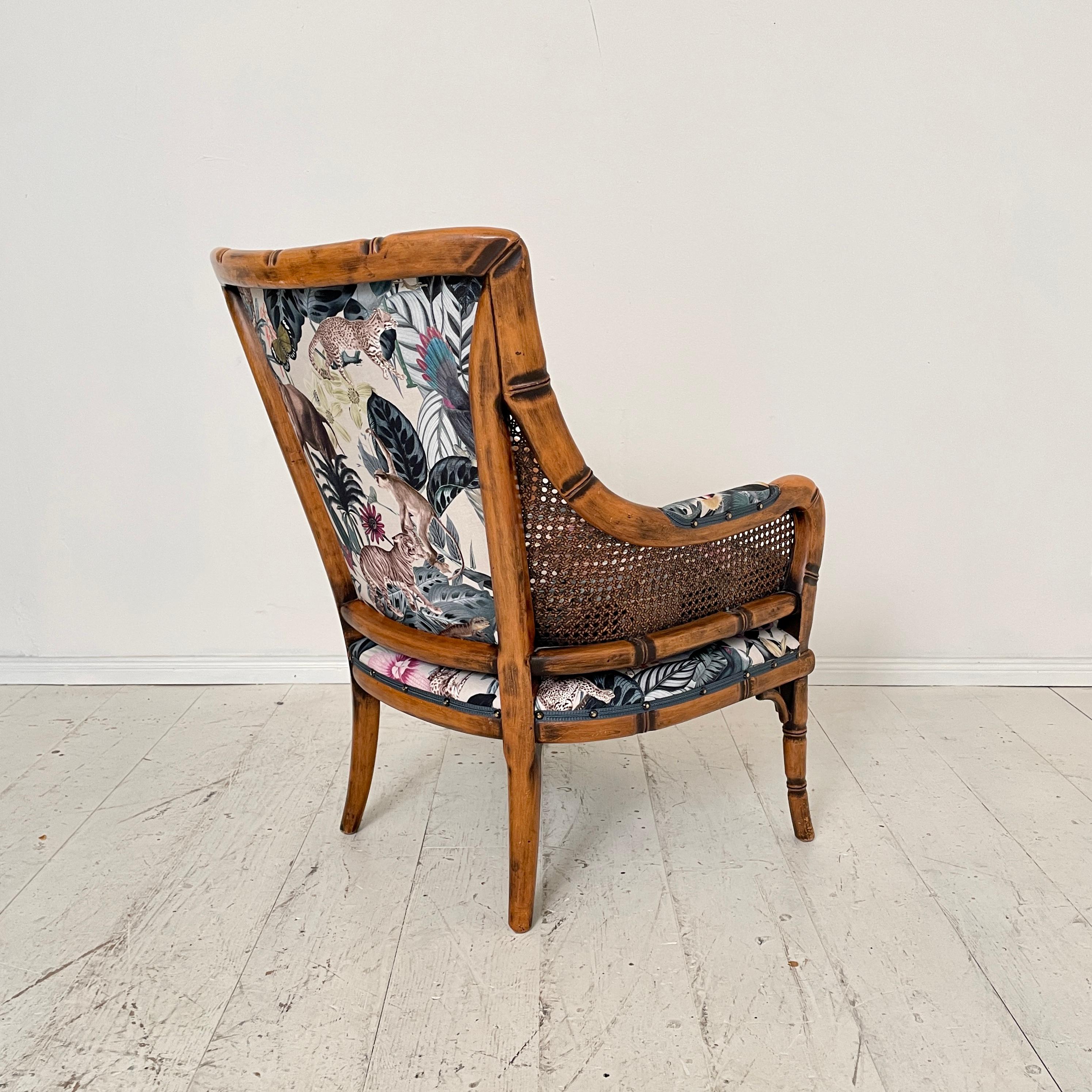 Mid-Century French Armchair in Bamboo Style with Animal Print Fabric, 1970 For Sale 7