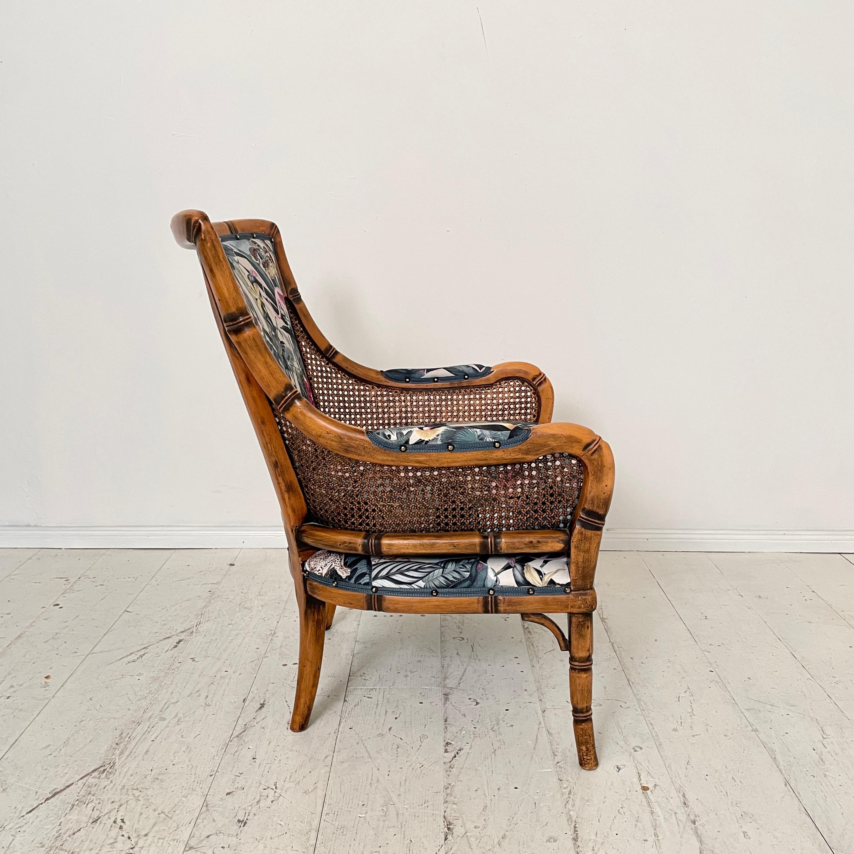 Mid-Century French Armchair in Bamboo Style with Animal Print Fabric, 1970 For Sale 8