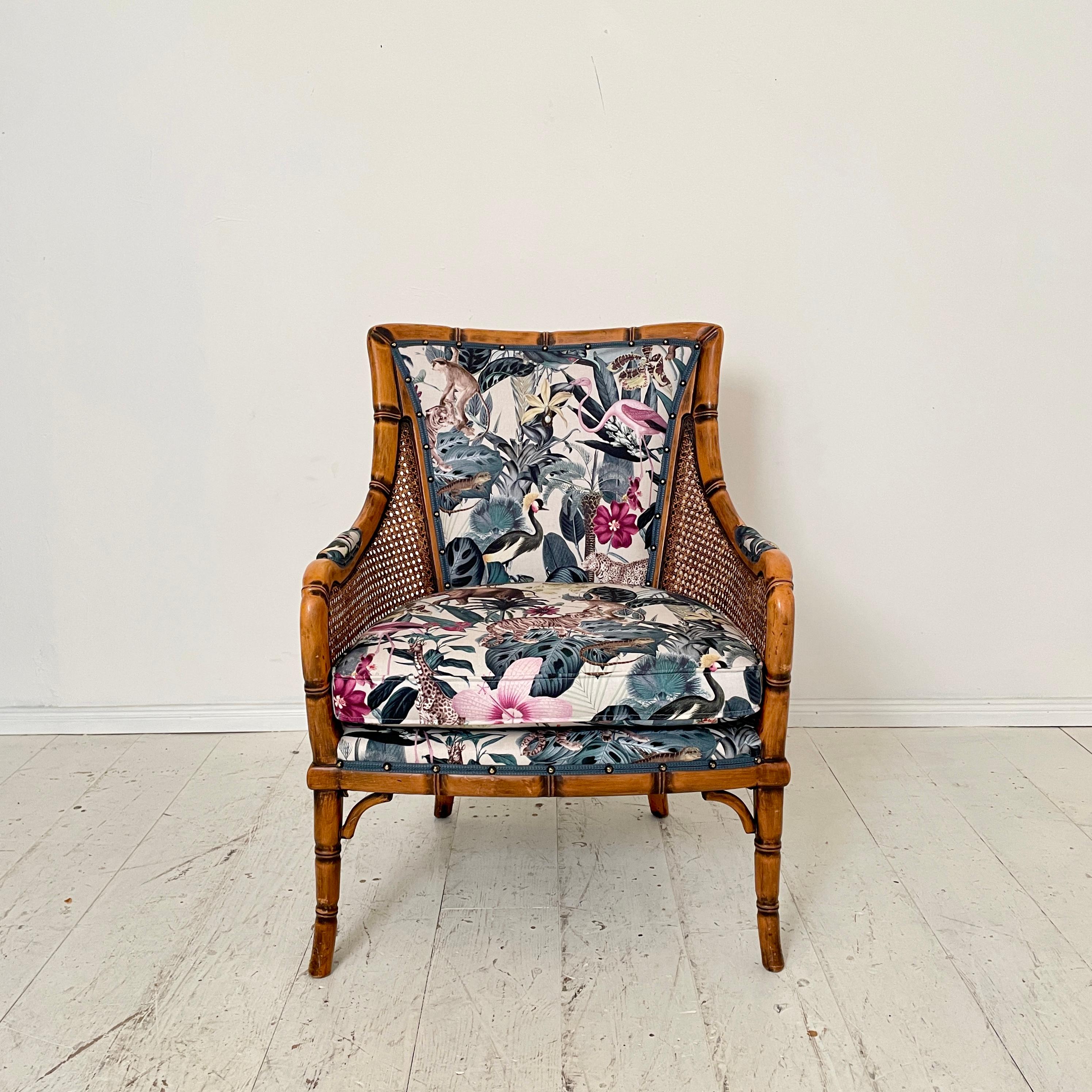 This beautiful Mid-Century French Armchair in Bamboo Style with Animal Print Fabric was made in the 1970s.
A unique piece which is a great eye-catcher for your antique, modern, space age or mid-century interior.
If you have any more questions we are