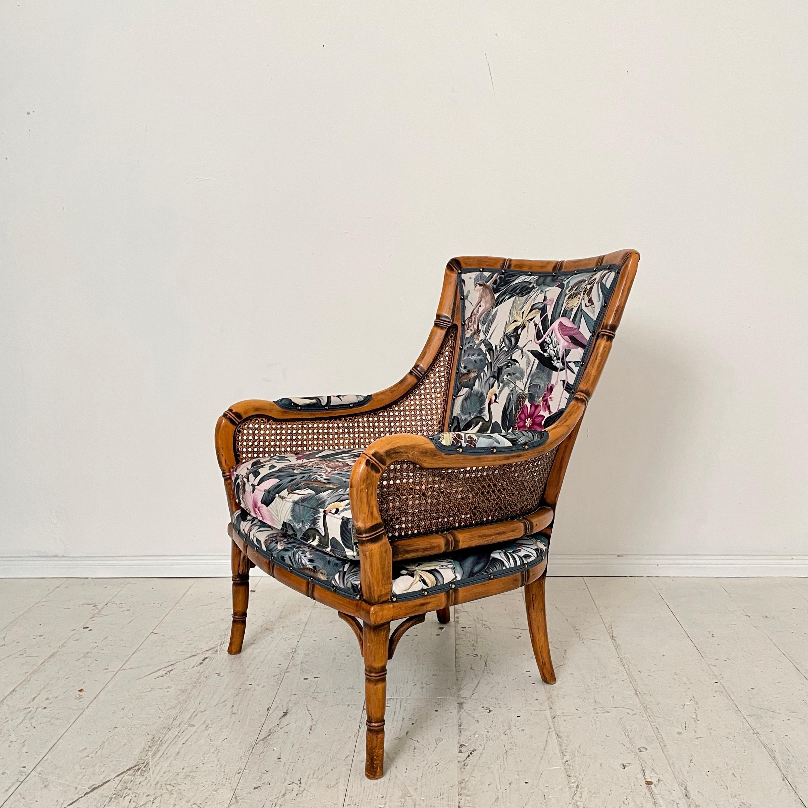 Mid-Century French Armchair in Bamboo Style with Animal Print Fabric, 1970 For Sale 3