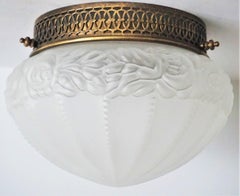 French Art Deco Frosted Glass Two-light Flush Mount, Ceiling Light