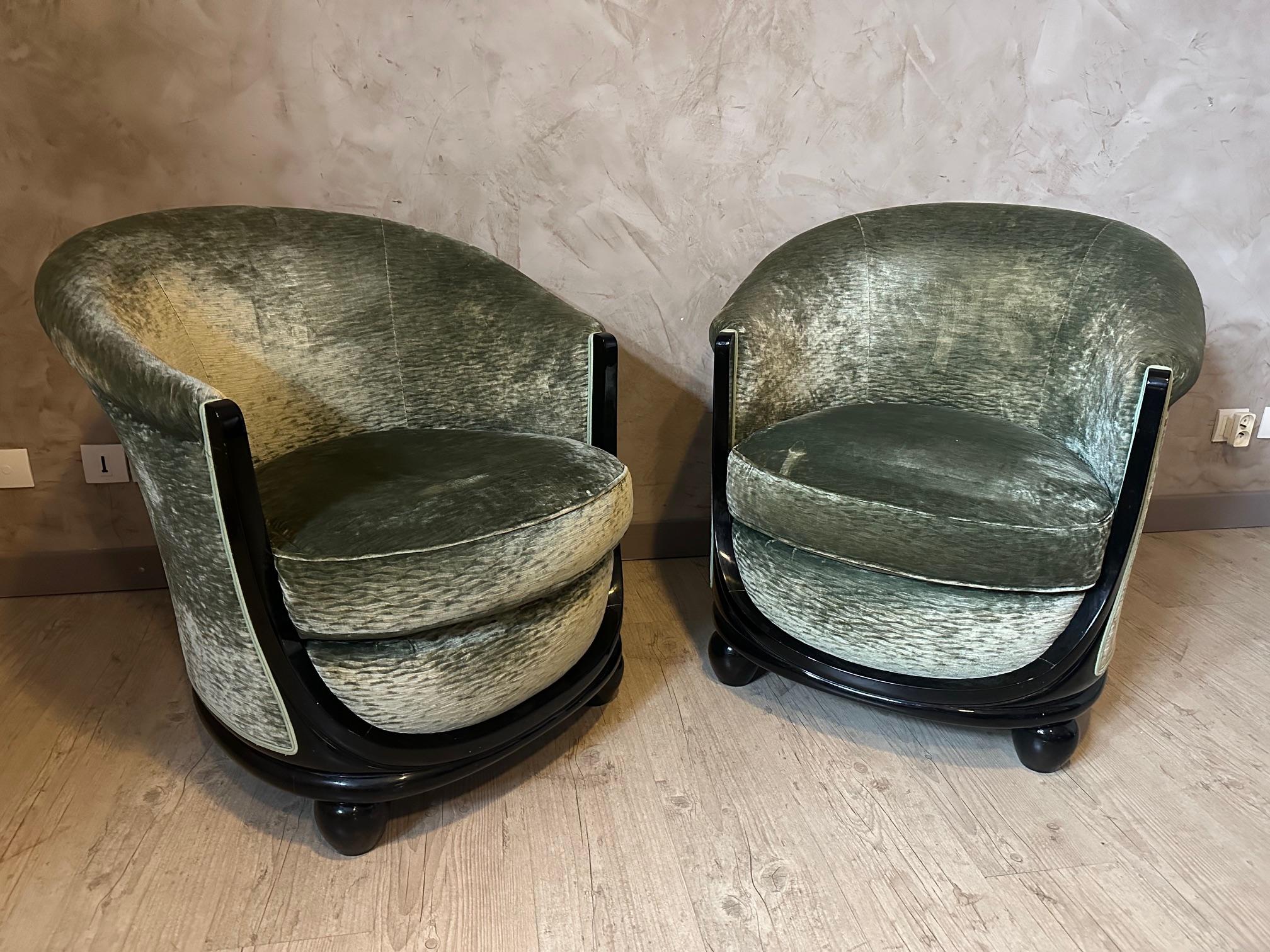 Mid-century French Art deco Set of a two-seats Sofa and Two Armchairs, 1930s For Sale 6
