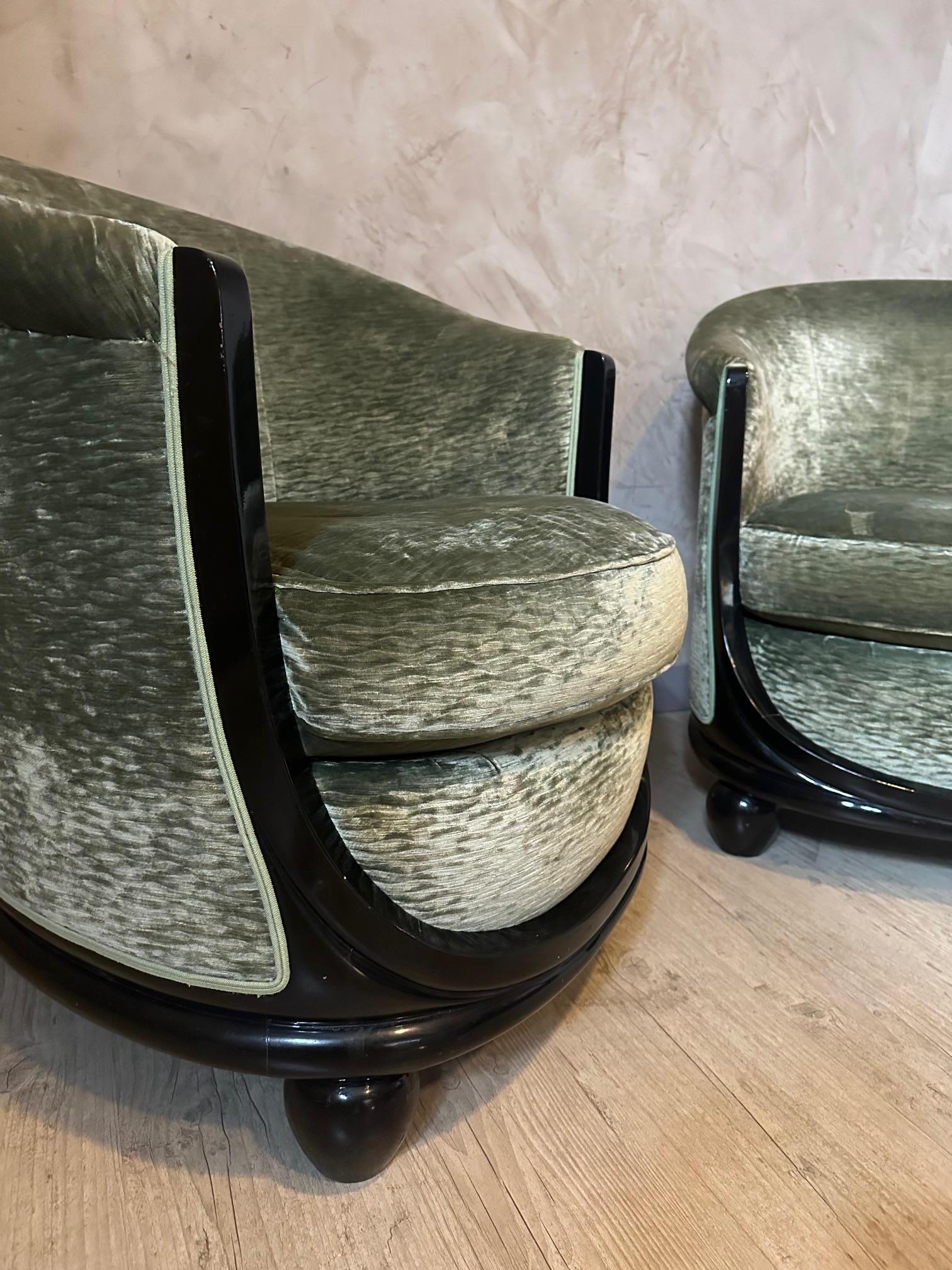 Mid-century French Art deco Set of a two-seats Sofa and Two Armchairs, 1930s For Sale 7