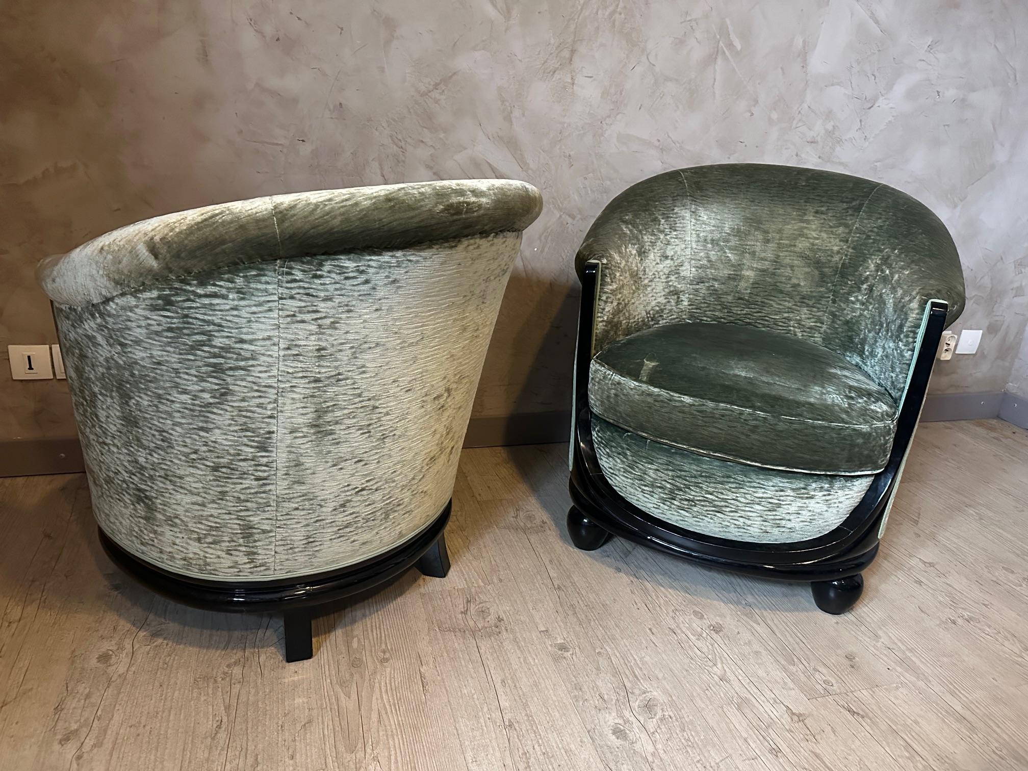 Mid-century French Art deco Set of a two-seats Sofa and Two Armchairs, 1930s For Sale 8