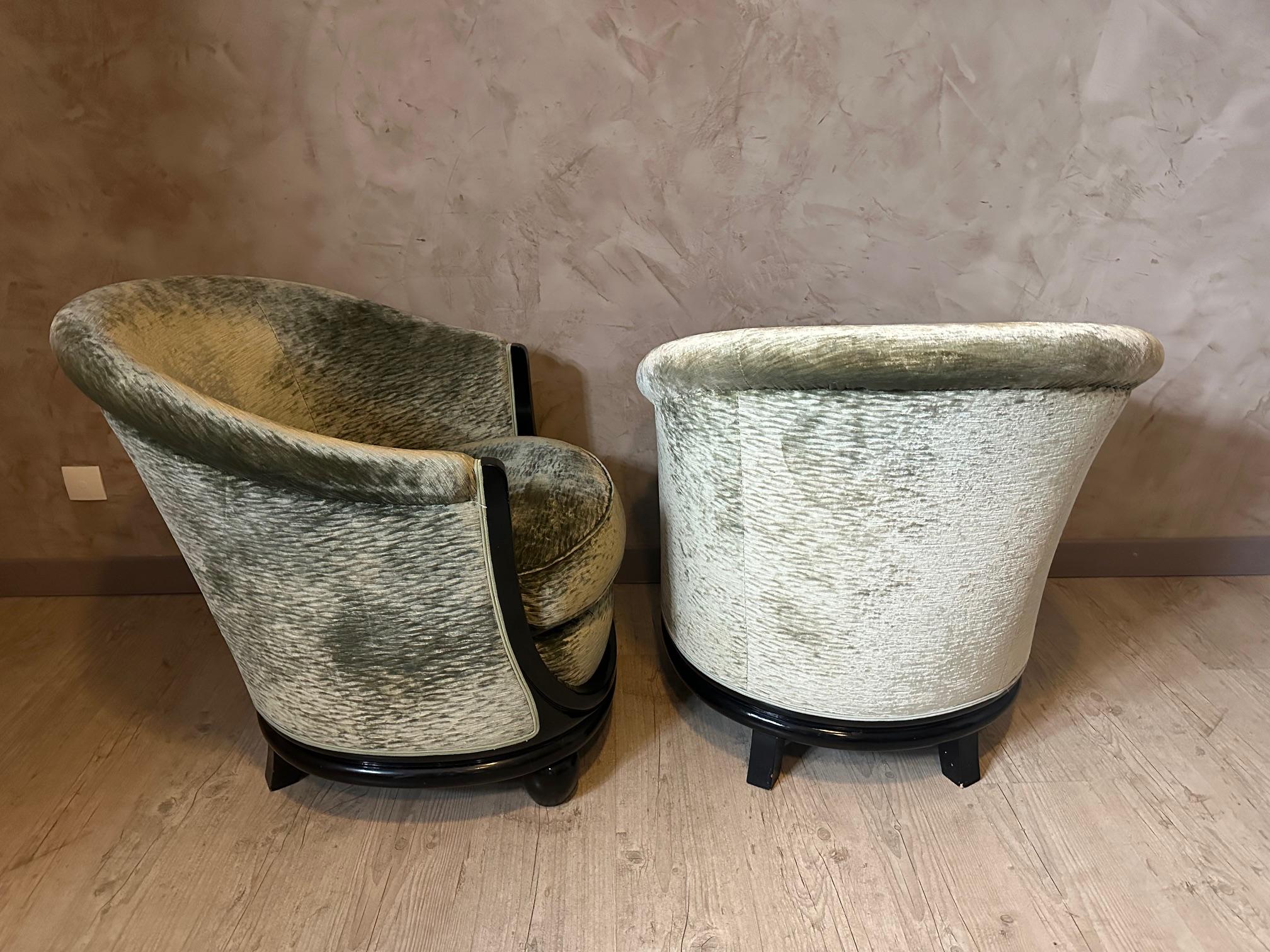 Mid-century French Art deco Set of a two-seats Sofa and Two Armchairs, 1930s For Sale 10