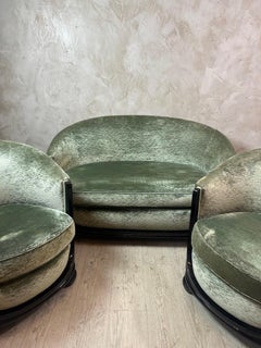 Mid-century French Art deco Set of a two-seats Sofa and Two Armchairs, 1930s