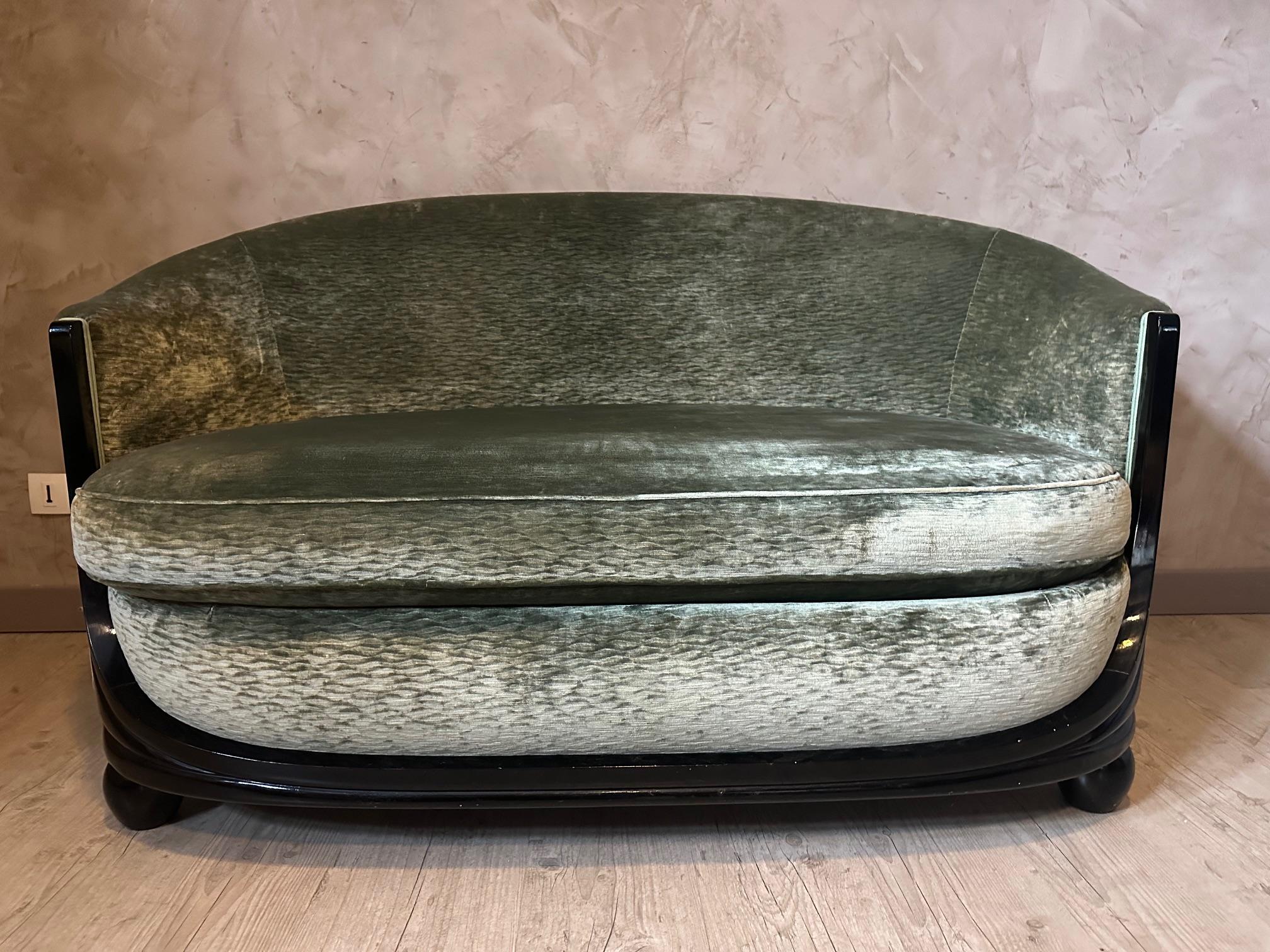 Mid-century French Art deco Set of a two-seats Sofa and Two Armchairs, 1930s For Sale 2