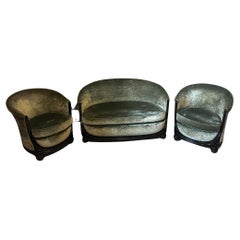 Mid-century French Art deco Set of a two-seats Sofa and Two Armchairs, 1930s