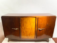 Mid-Century French Art Deco Sideboard with Diamond Marquetry and Brass Details