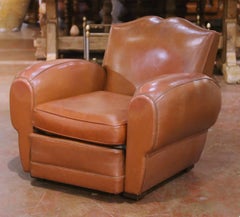 Mid-Century French Art Deco Style Club Chair in Brown Bonded Leather