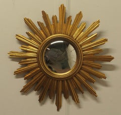 Mid Century French Art Deco Style Sunburst Gilt Convex Mirror