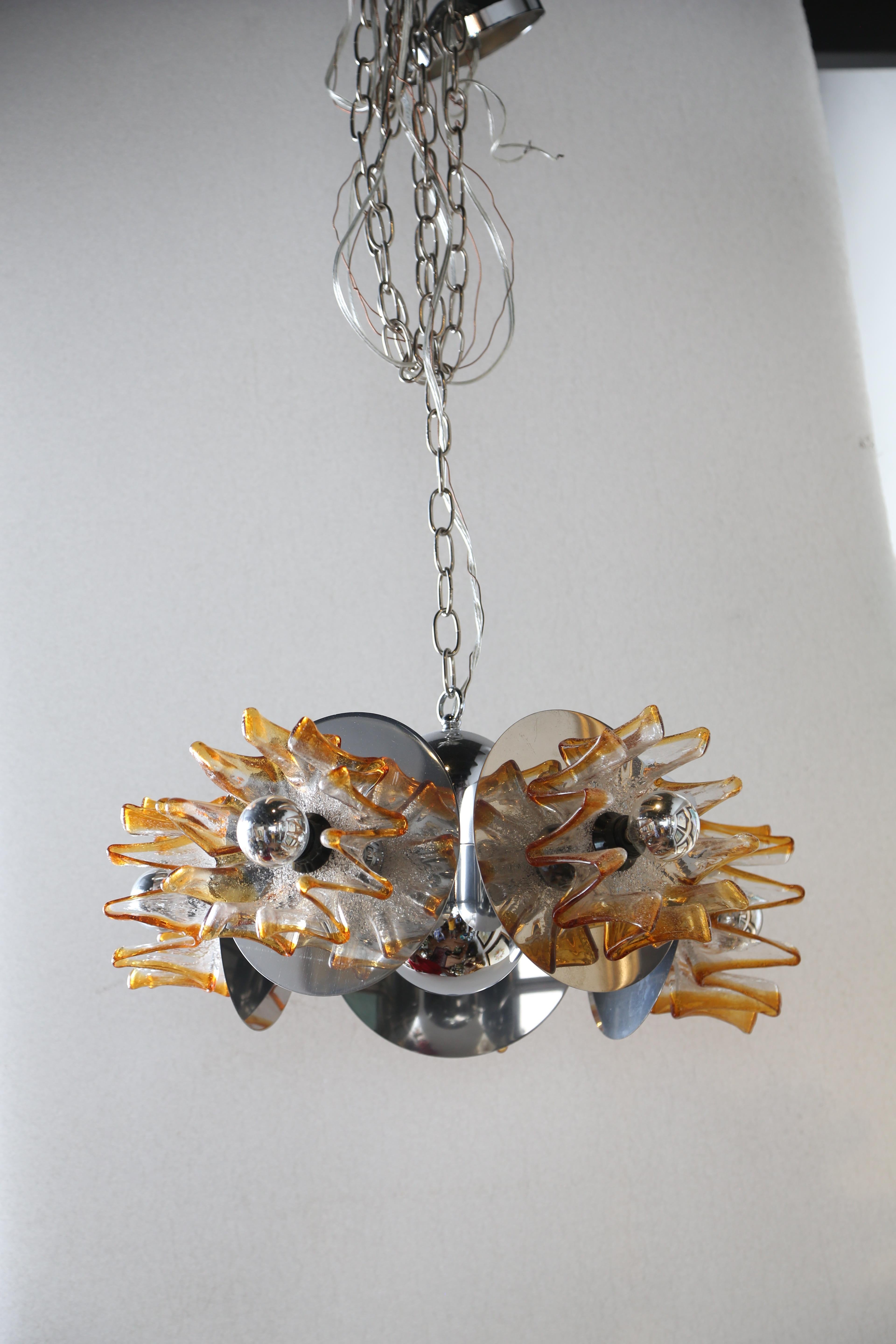 20th Century Midcentury French Art Glass Chandelier For Sale