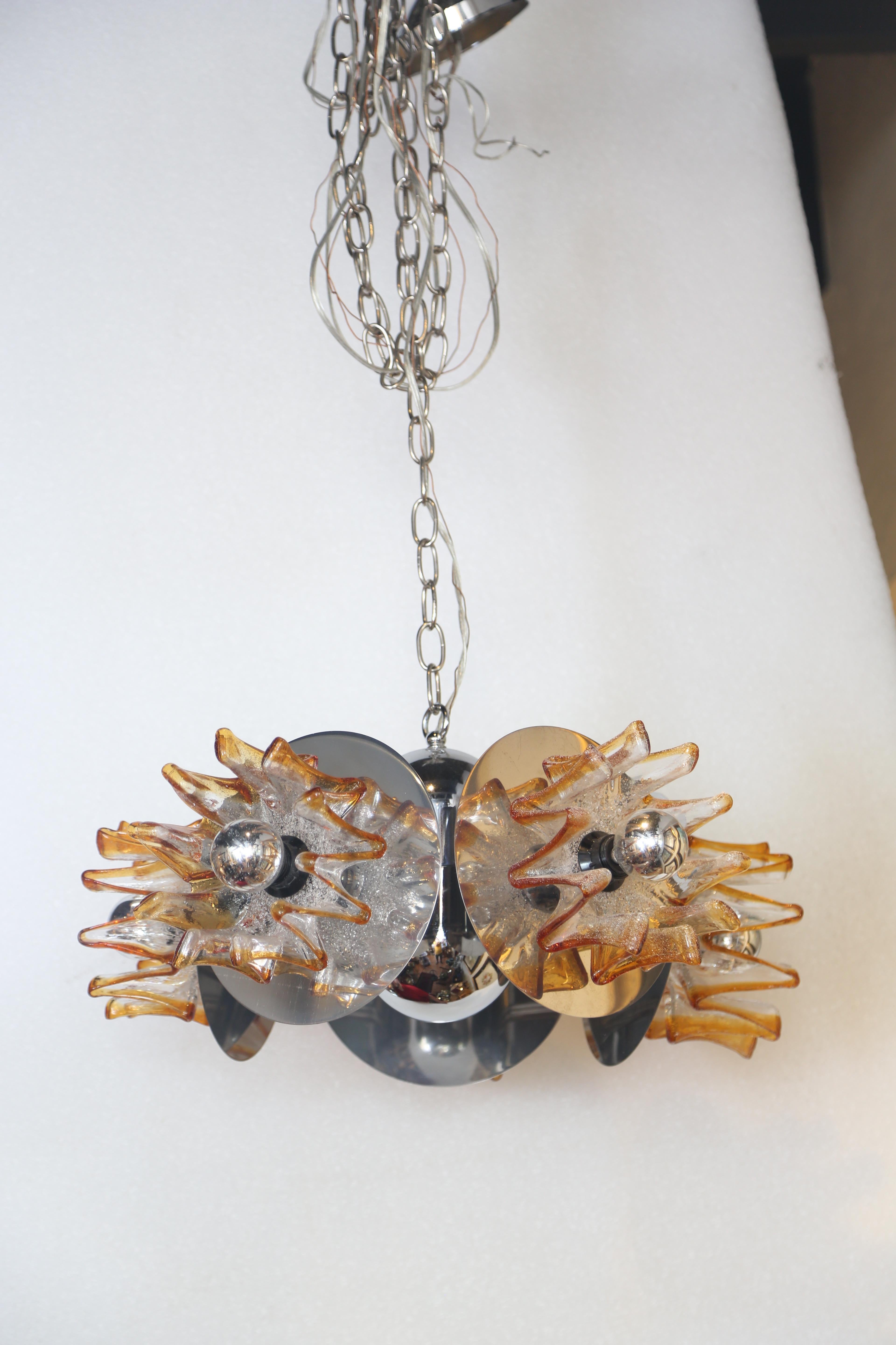 Midcentury French Art Glass Chandelier For Sale 4