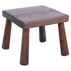 Mid-Century French Artisan Brutalist Side Table in Solid Oak, 1950's