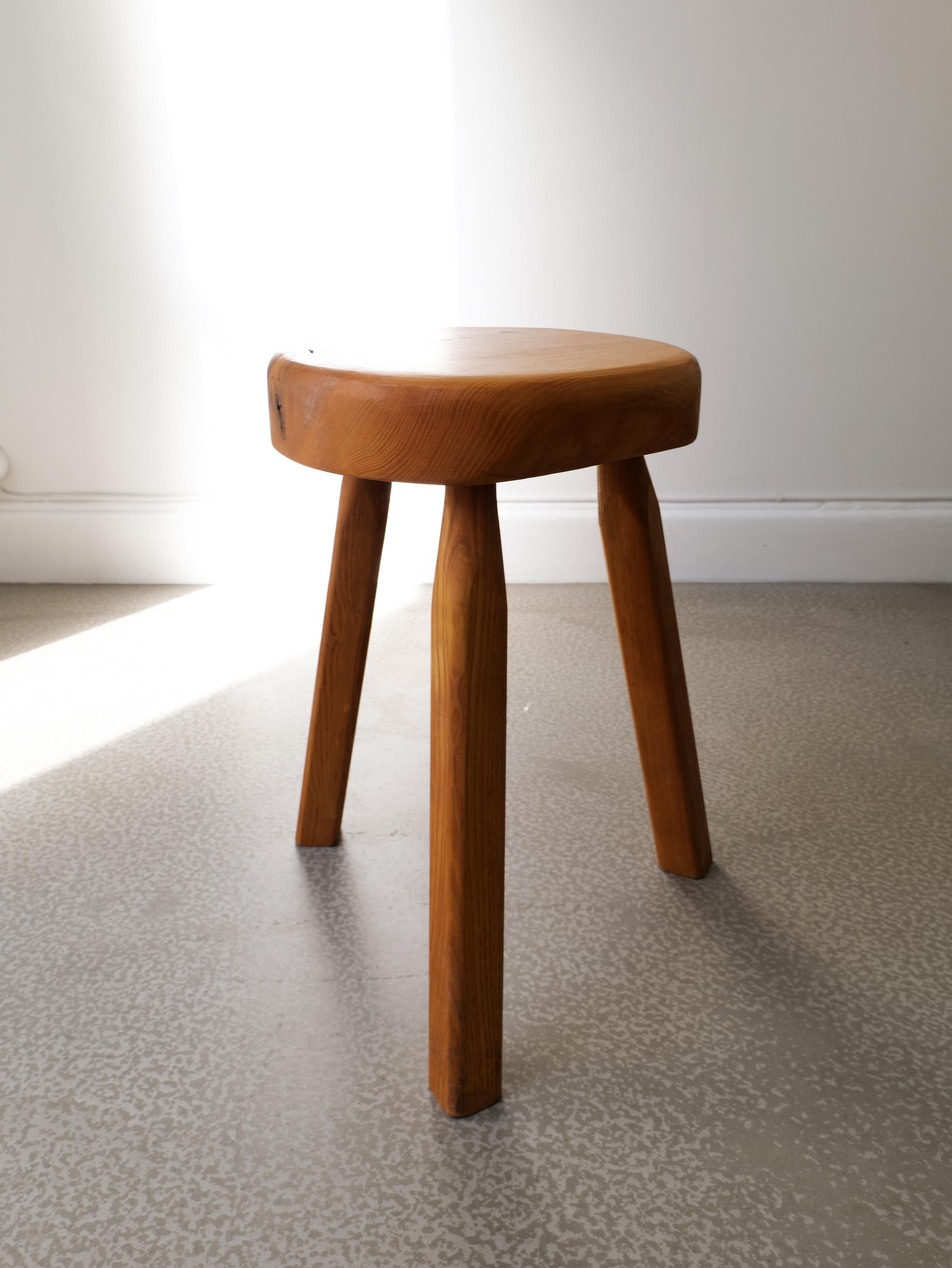Hand-Carved Mid-century French Ash Stool 