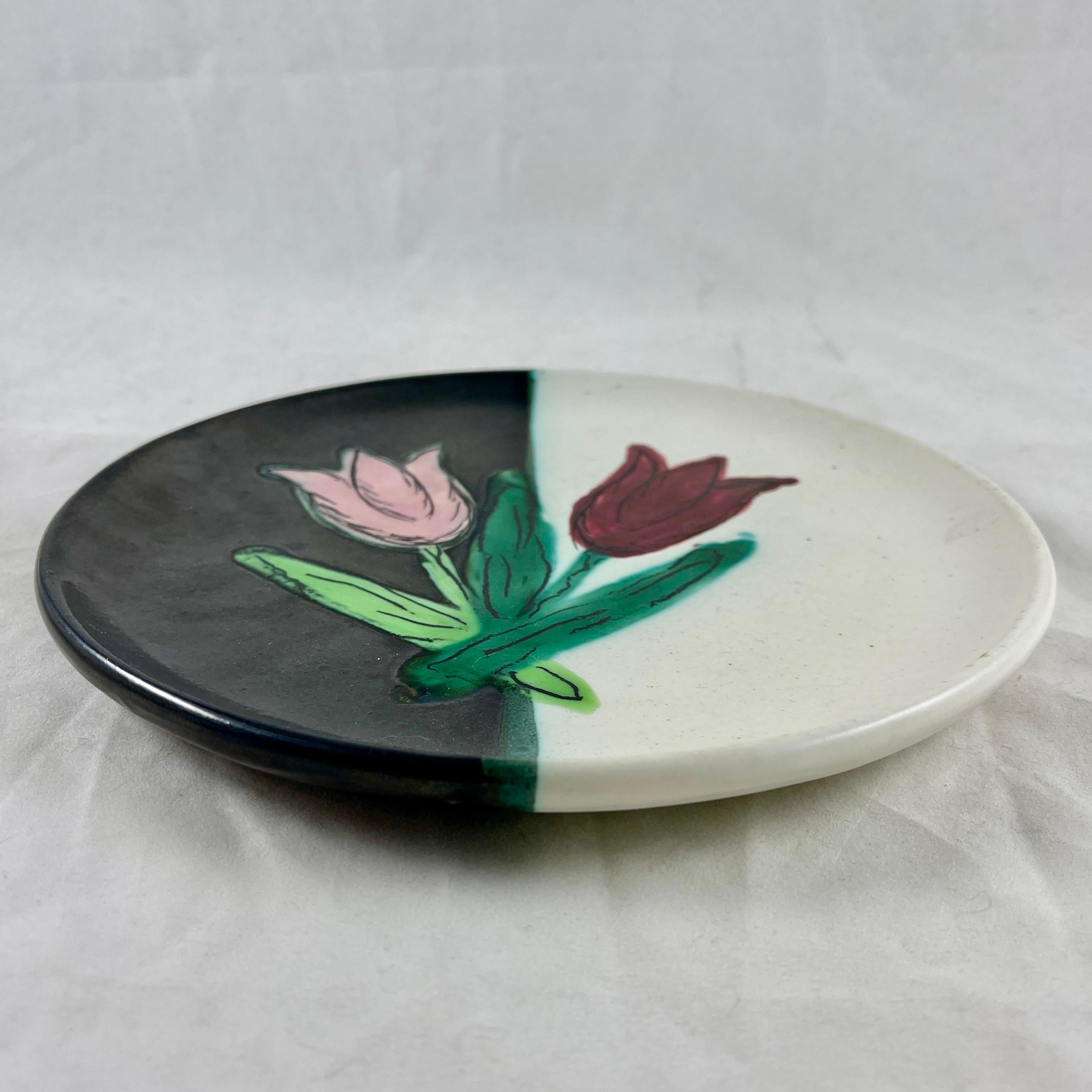 Glazed Mid-Century French Atelier Cérenne à Vallauris Signed Tulip Plates, S/6 