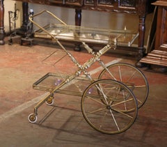 Mid-Century French Bagues Style Two-Tier Brass Bar Cart on Wheels