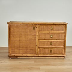 Mid Century French Bamboo and Grasscloth Dresser or Cabinet