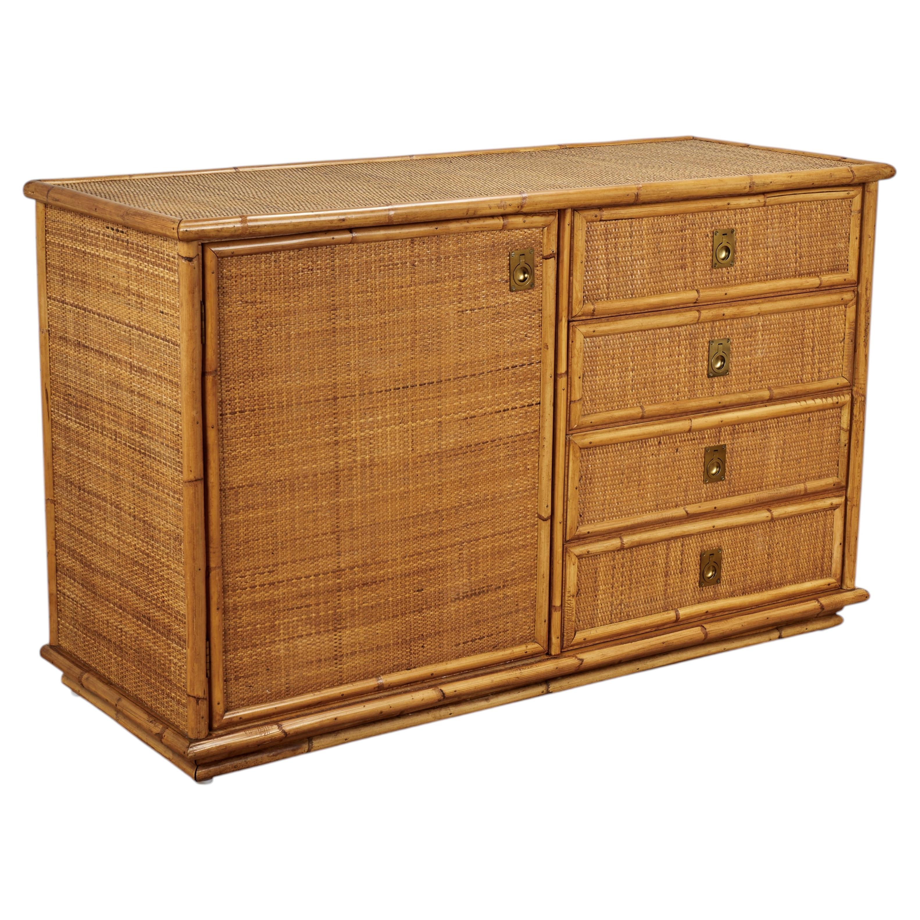 Mid Century French Bamboo and Grasscloth Dresser or Cabinet