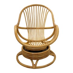 Mid-Century French Bamboo Lounge Chairs with Swivel Rocking Bases
