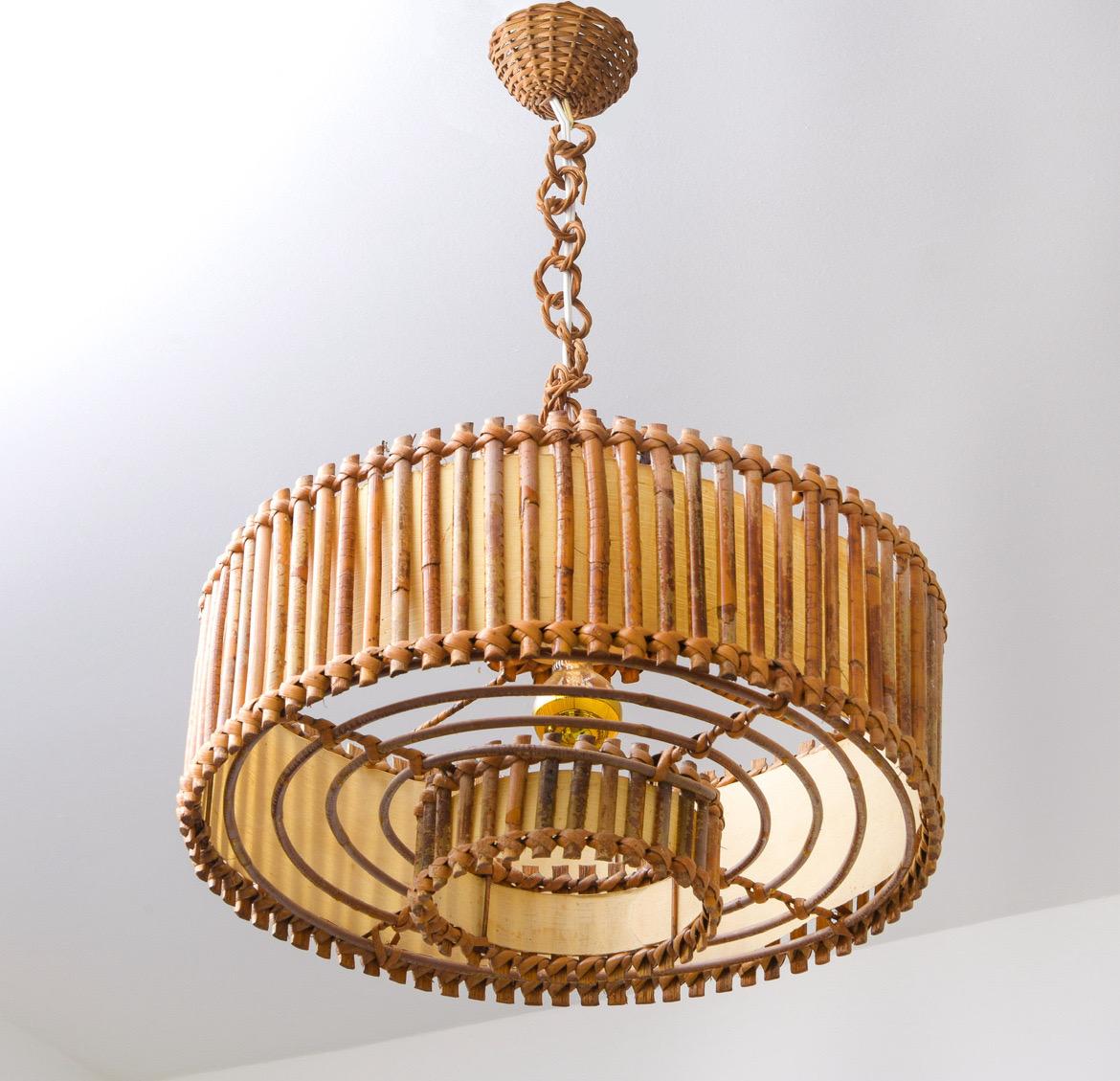 Mid Century French Bamboo Pendelleuchte (Europäisch) im Angebot