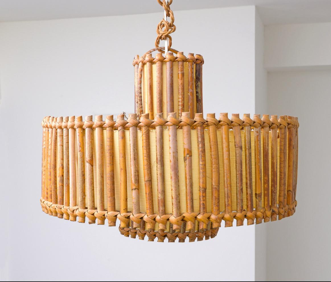 Mid Century French Bamboo Pendelleuchte (Bambus) im Angebot
