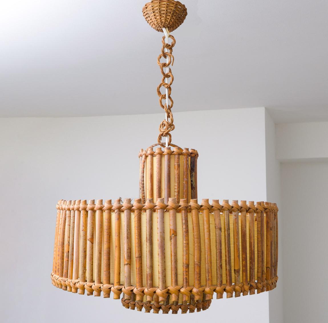 Mid Century French Bamboo Pendelleuchte im Angebot 1