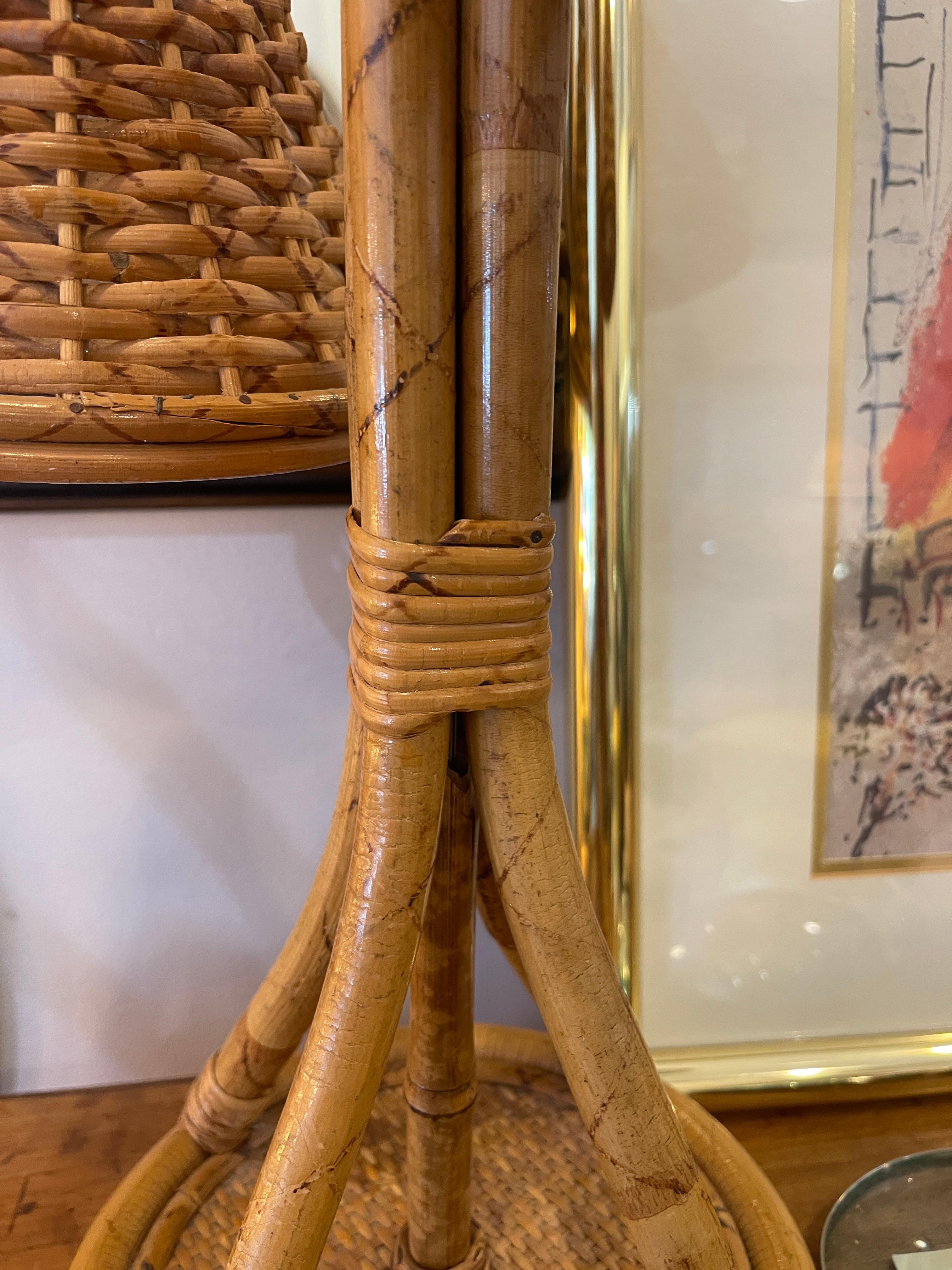 Mid-Century French Bamboo & Rattan Double Light Table Lamp 3