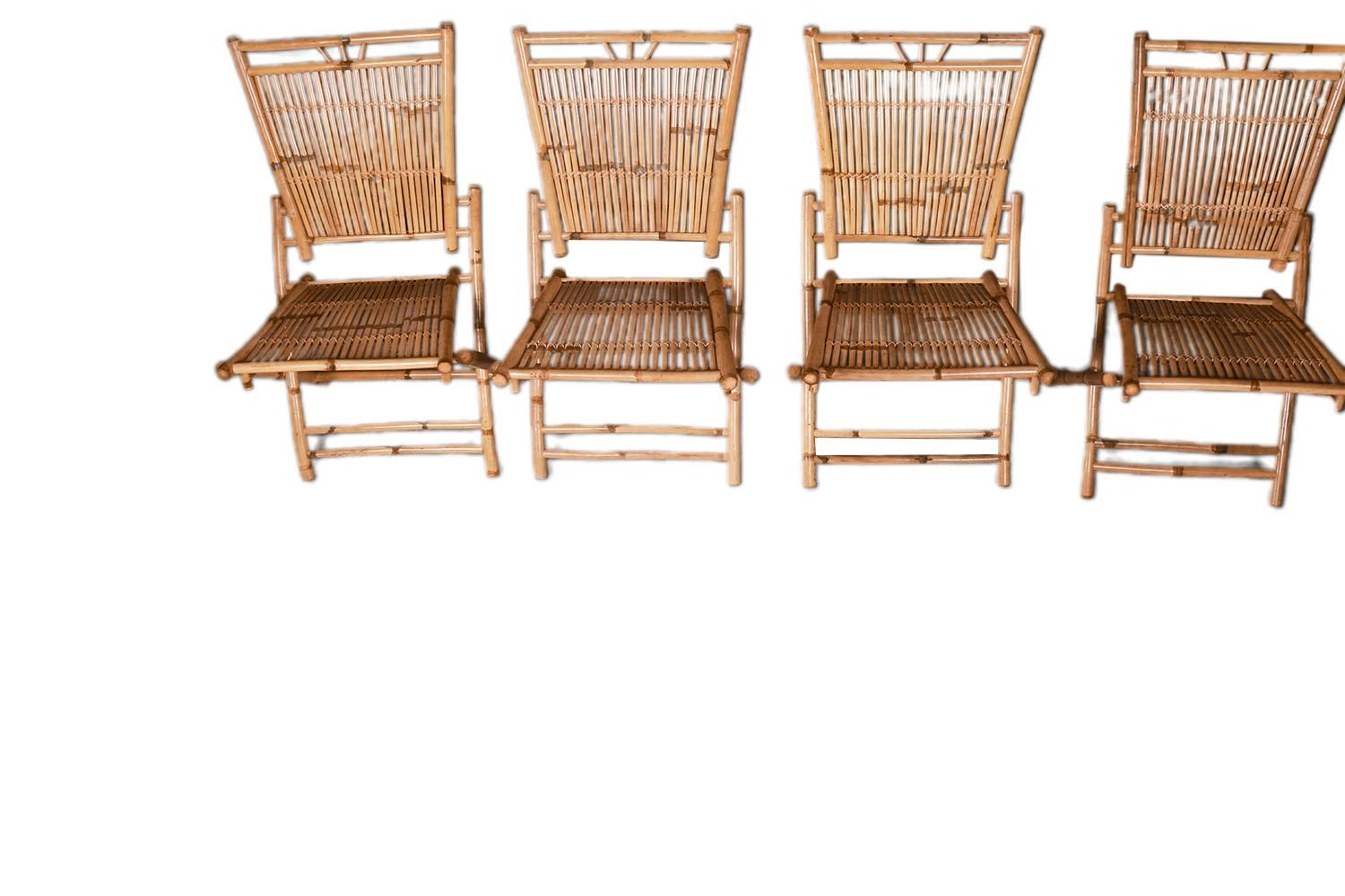 Mid-Century Modern Mid-Century French Bamboo Rattan Folding Side Chairs Four  For Sale