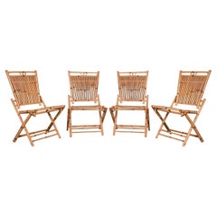 Mid-Century French Bamboo Rattan Folding Side Chairs Four 