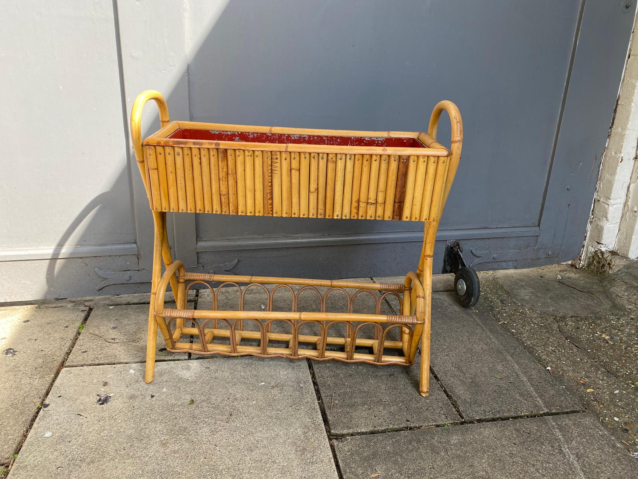 Mid Century French Bamboo Rattan Jardinière Planter, 1950s For Sale 6