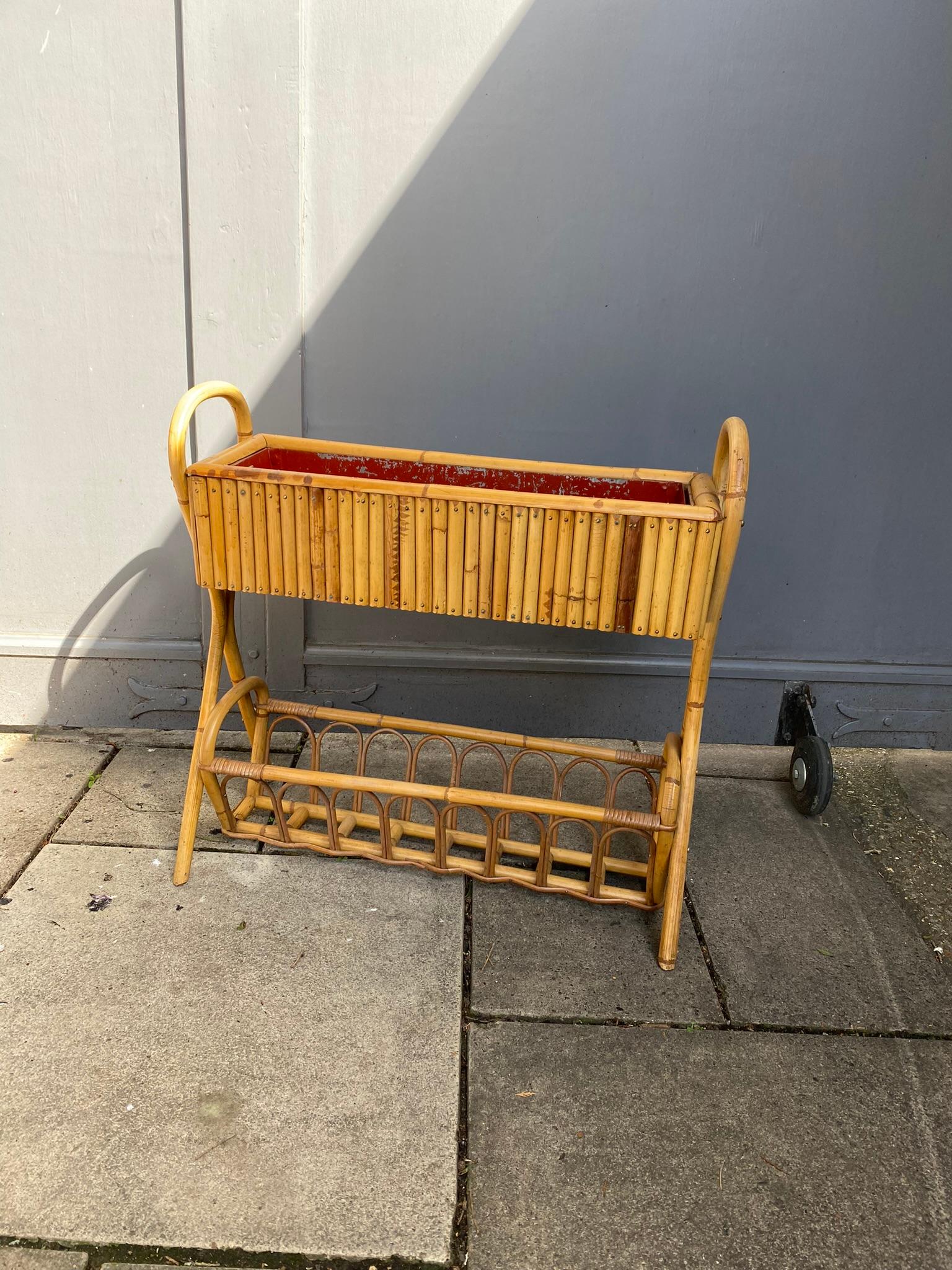 Mid Century French Bamboo Rattan Jardinière Planter, 1950s For Sale 7