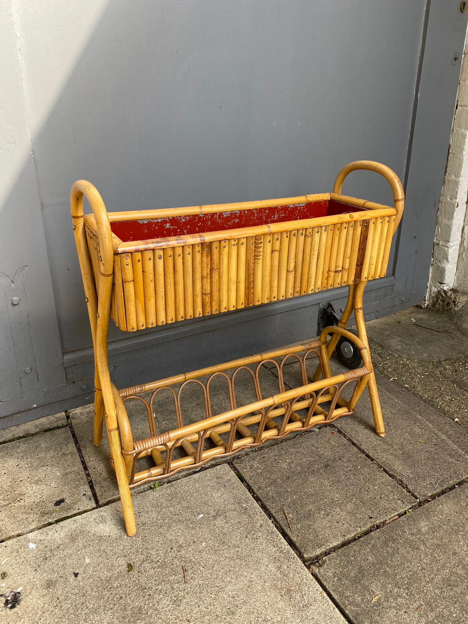 Mid Century French Bamboo Rattan Jardinière Planter, 1950s For Sale 8