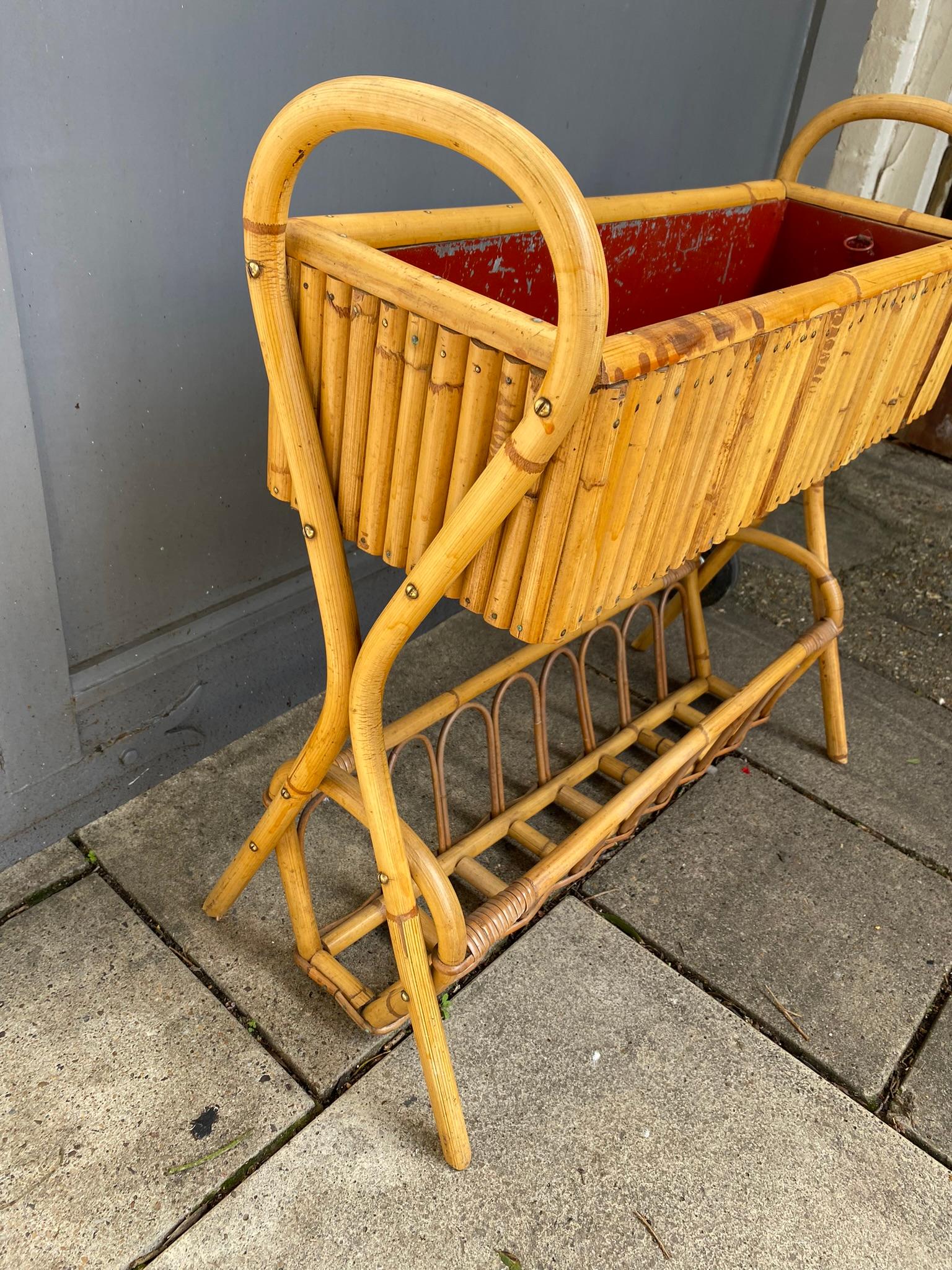 Mid Century French Bamboo Rattan Jardinière Planter, 1950s For Sale 1
