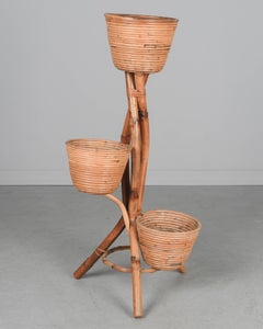 Mid Century French Bamboo & Rattan Plant Stand