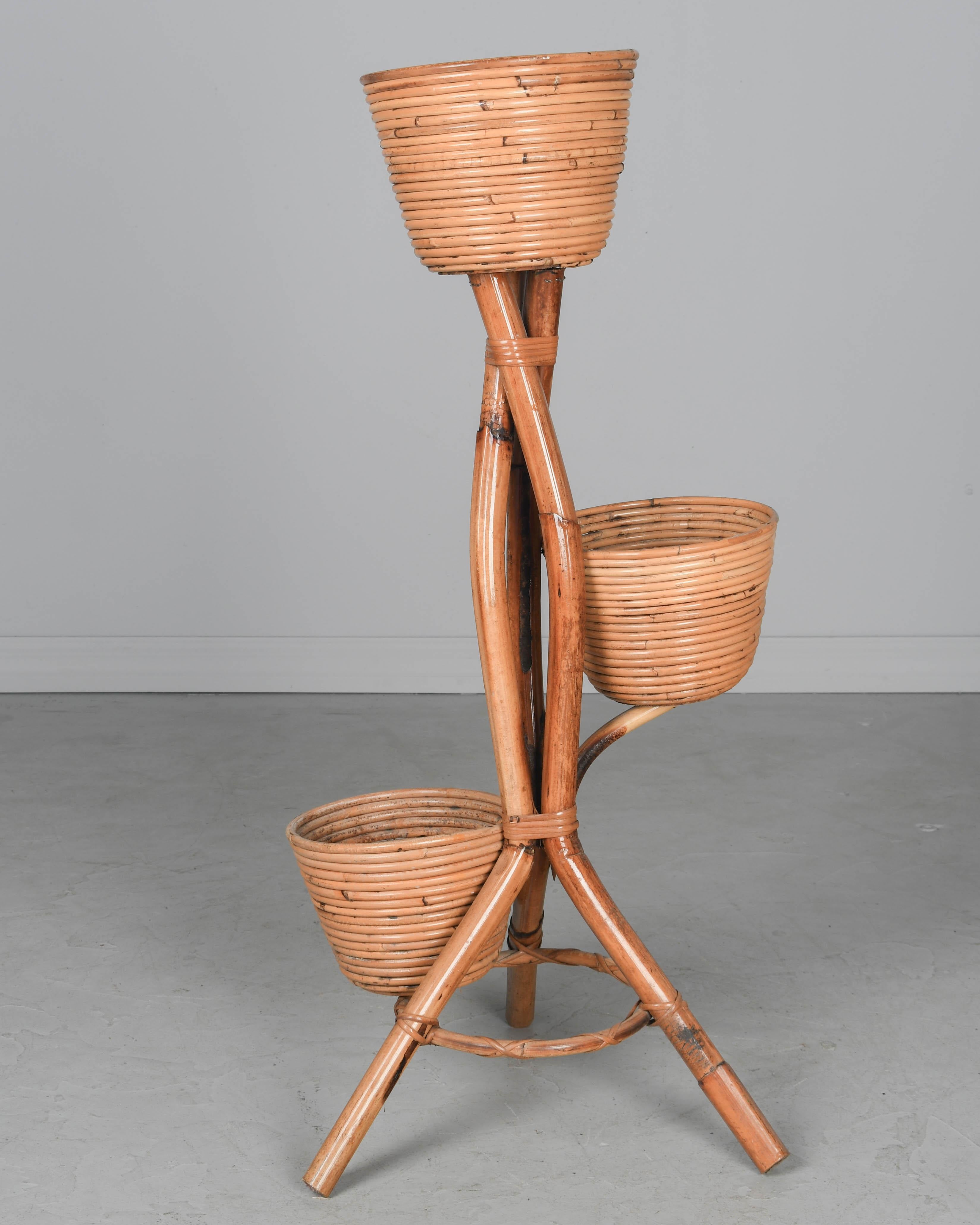 Mid Century French Bamboo & Rattan Plant Stand In Good Condition For Sale In Winter Park, FL
