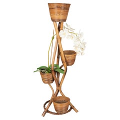 Mid Century French Bamboo & Rattan Plant Stand