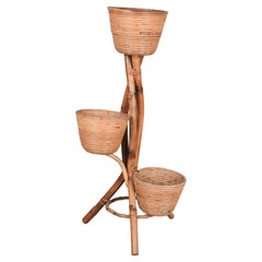 Stand pour plantes en bambou et rotin du milieu du siècle dernier