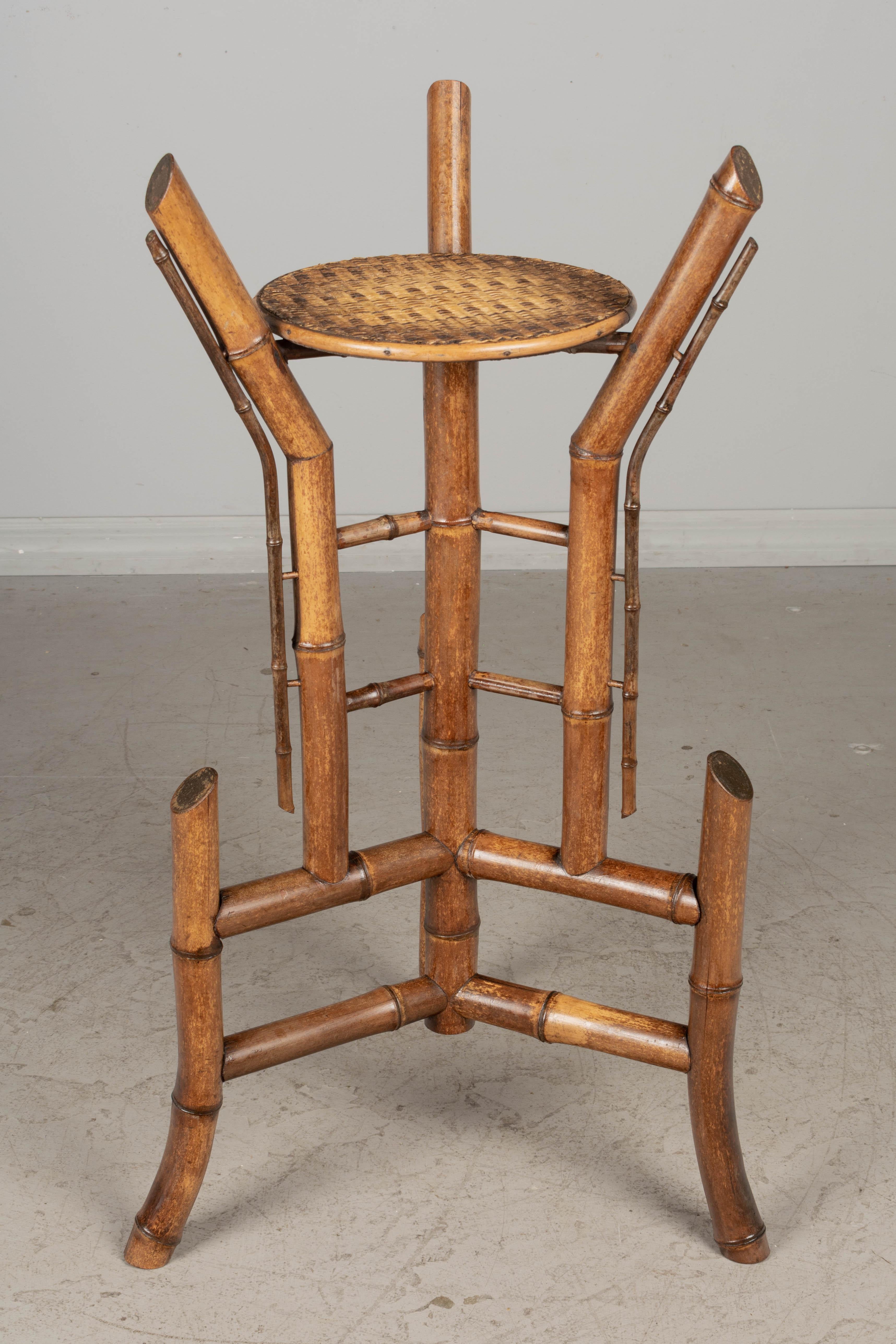 Mid Century French Bamboo & Rattan Plant Stand or Pedestal For Sale 5