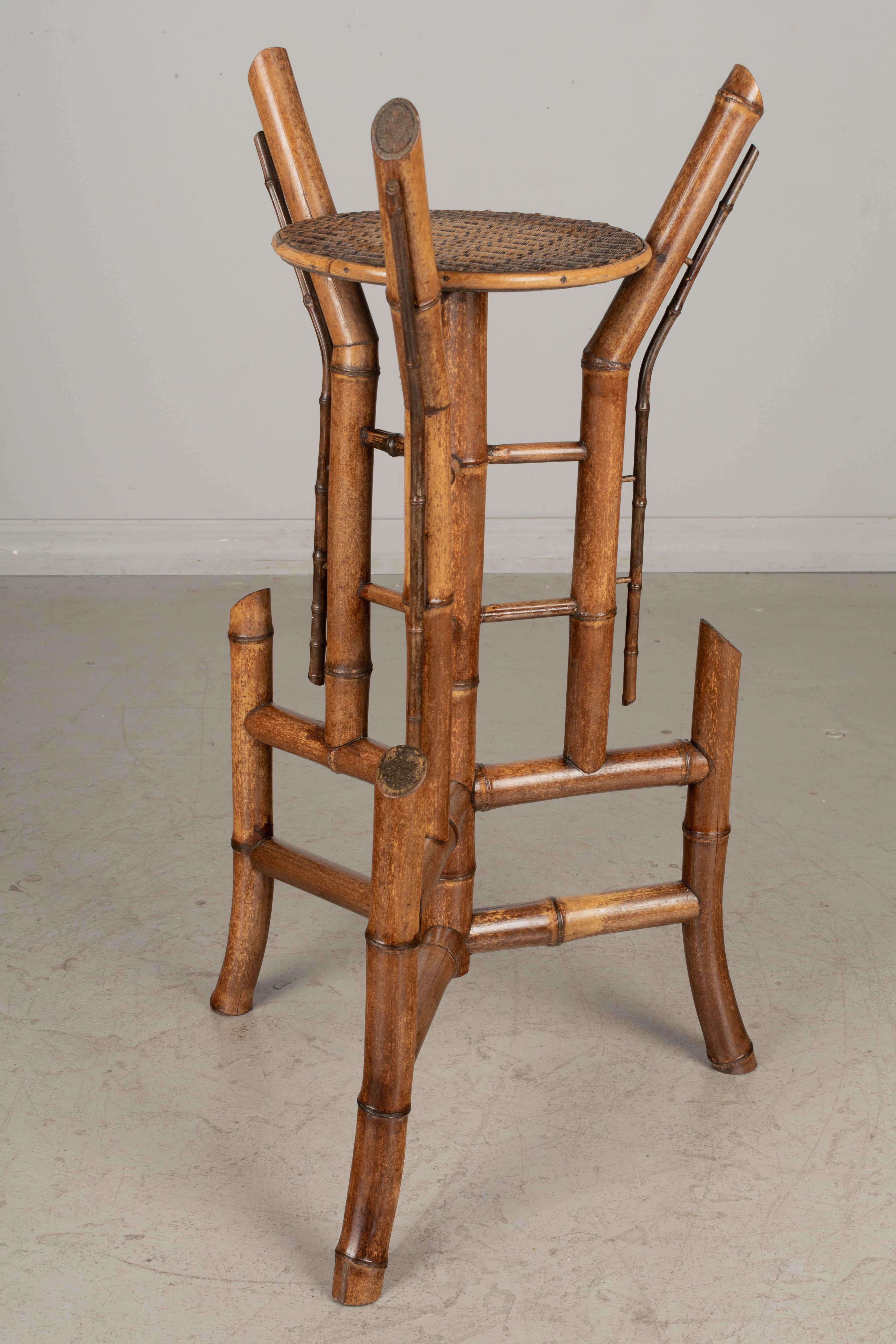 20th Century Mid Century French Bamboo & Rattan Plant Stand or Pedestal For Sale