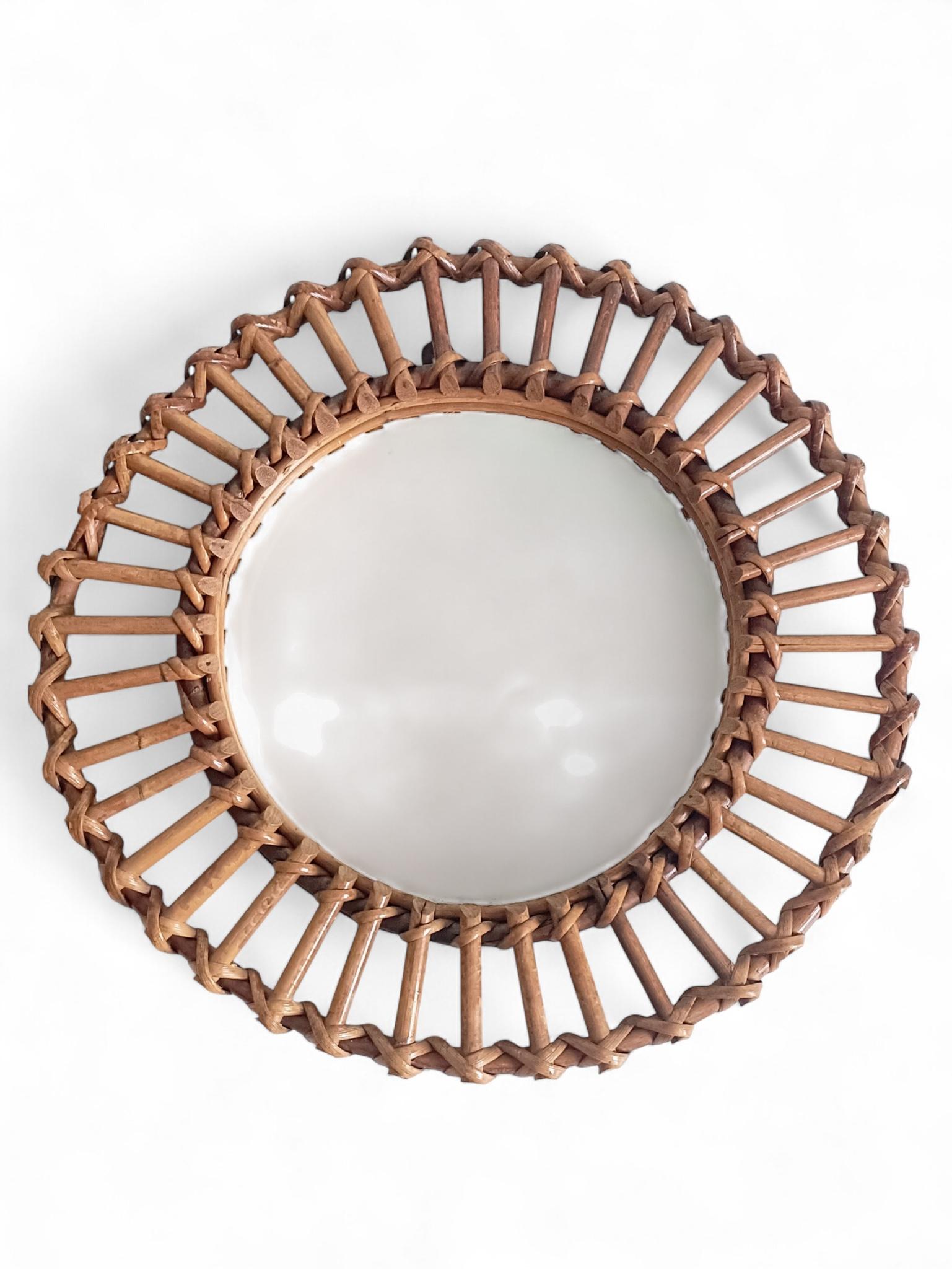 Miroir mural rond en bambou et rotin, style Franco Albini, du milieu du siècle dernier en vente 3