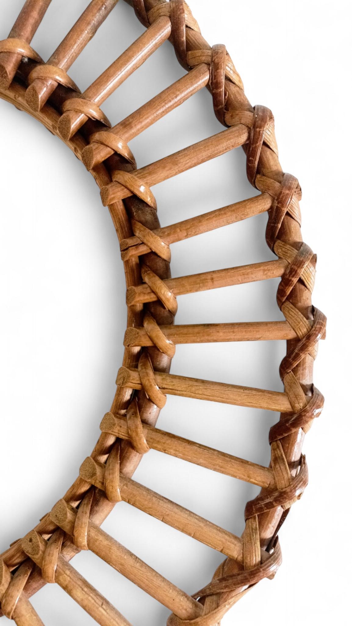Miroir mural rond en bambou et rotin, style Franco Albini, du milieu du siècle dernier en vente 5