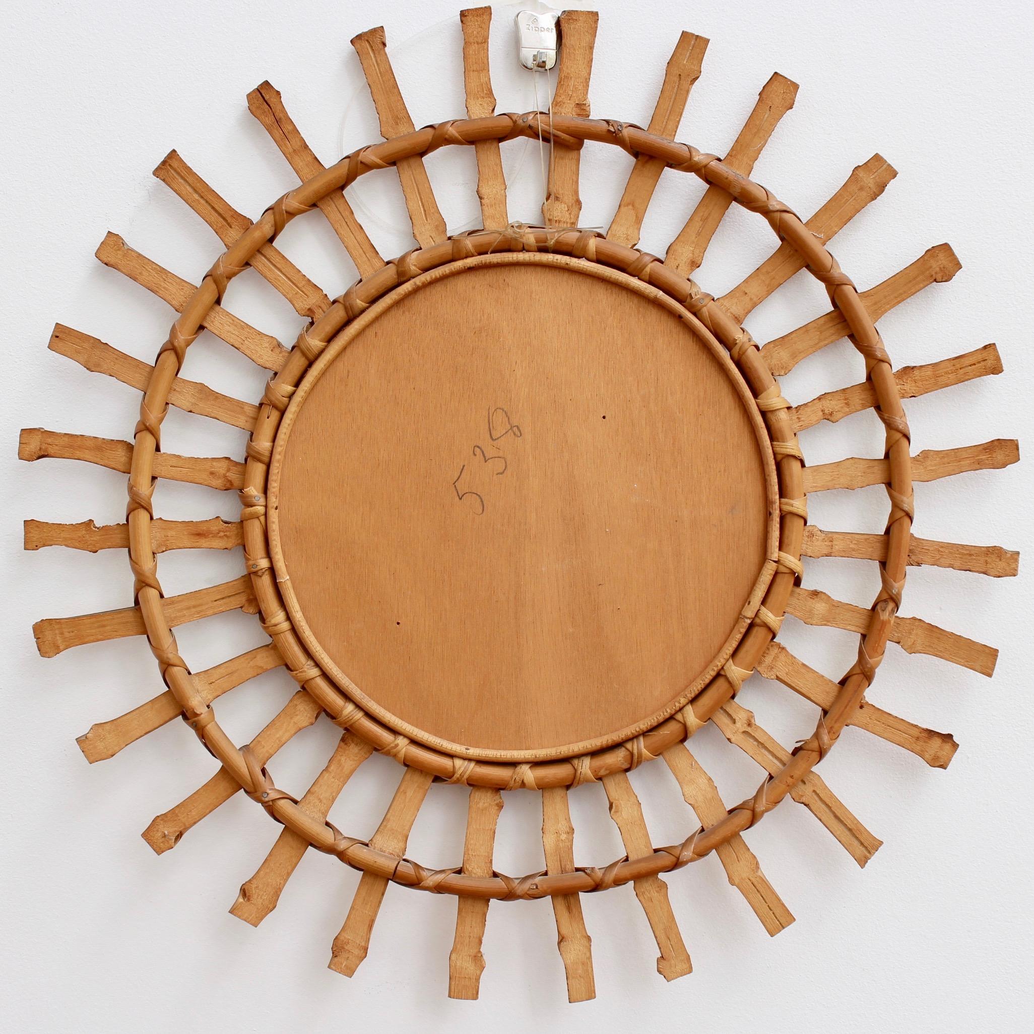 Midcentury French Bamboo Sunburst Mirror, circa 1960s 6